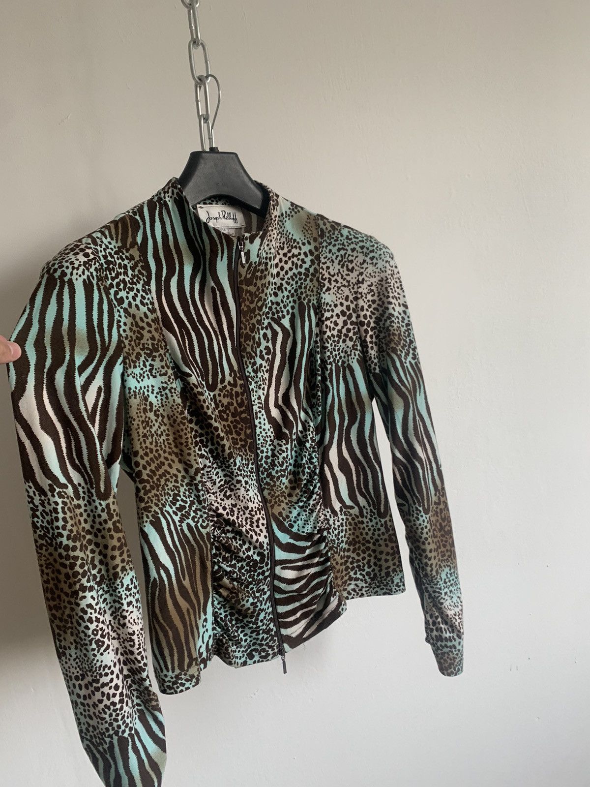 Joseph Ribkoff × Vintage VTG Joseph Ribkoff Teal Animal Print Long Sleeve Zip Up Size M / US 6-8 / IT 42-44 - 6 Thumbnail