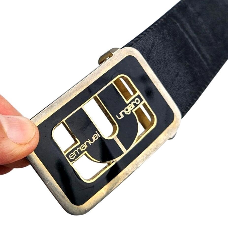 Emanuel Ungaro Vintage Emanuel Ungaro Belt 1970s Leather Black Gold Womens Size ONE SIZE - 1 Thumbnail