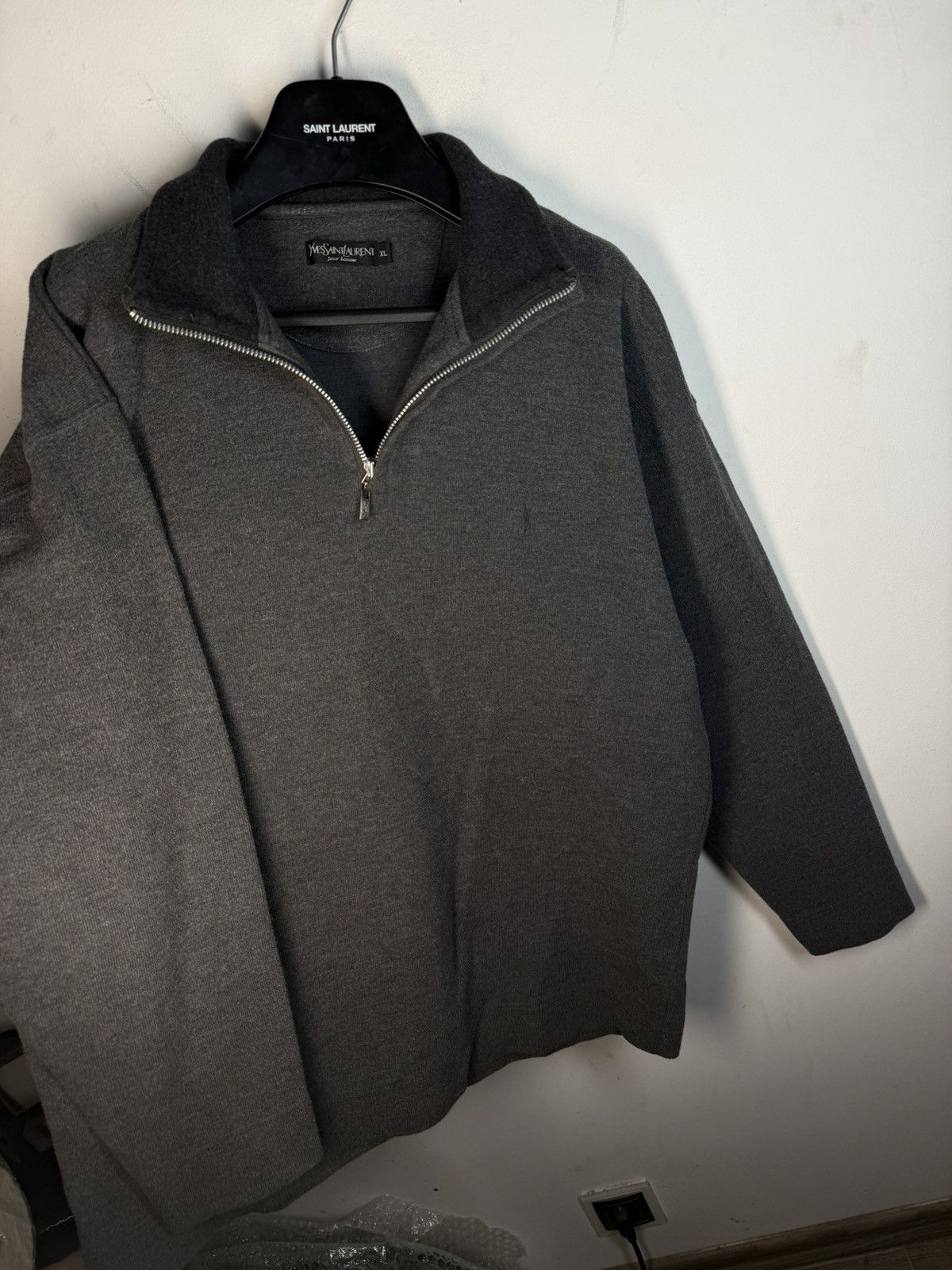 Yves Saint Laurent 90s YSL Sweatshirt 1/4 Quarter Zip Grey Vintage Sweater Size US XL / EU 56 / 4 - 18 Thumbnail