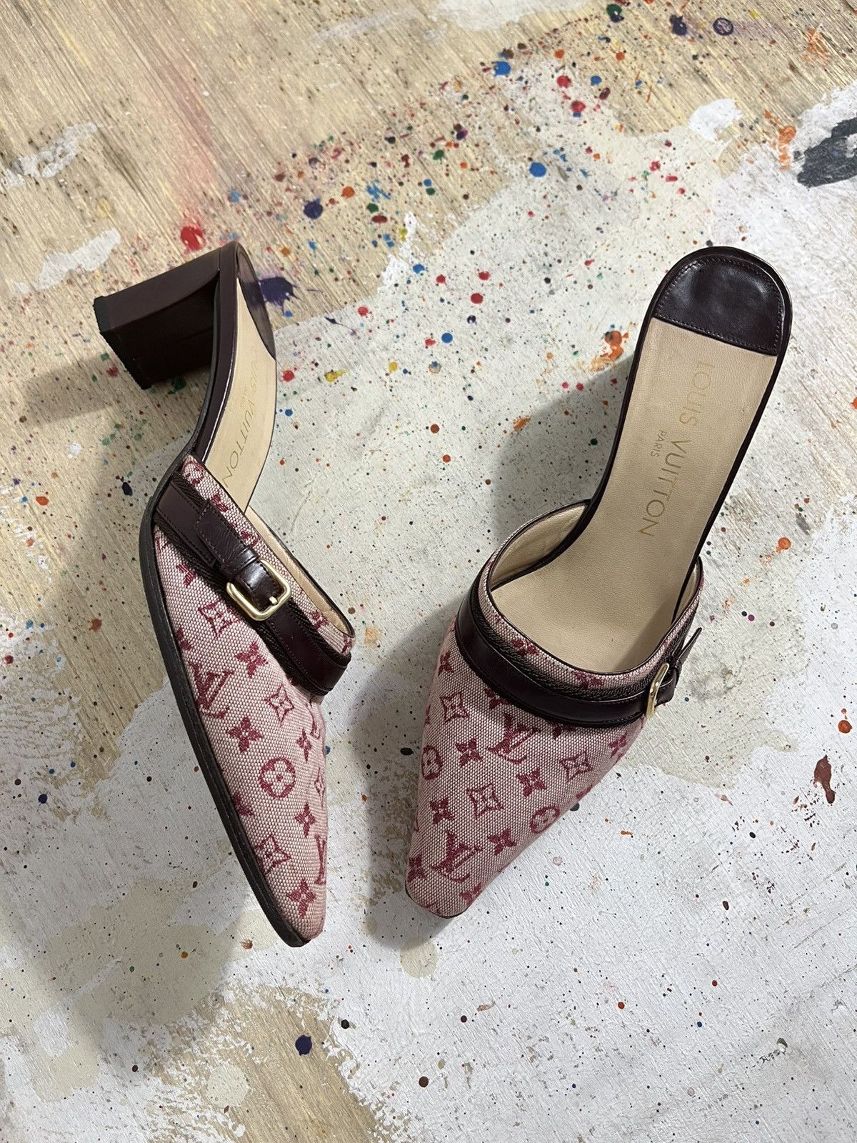 Louis Vuitton Louis Vuitton Cherry red Monogram Leather Canvas Mules Size US 5.5 / IT 35.5 - 8 Thumbnail
