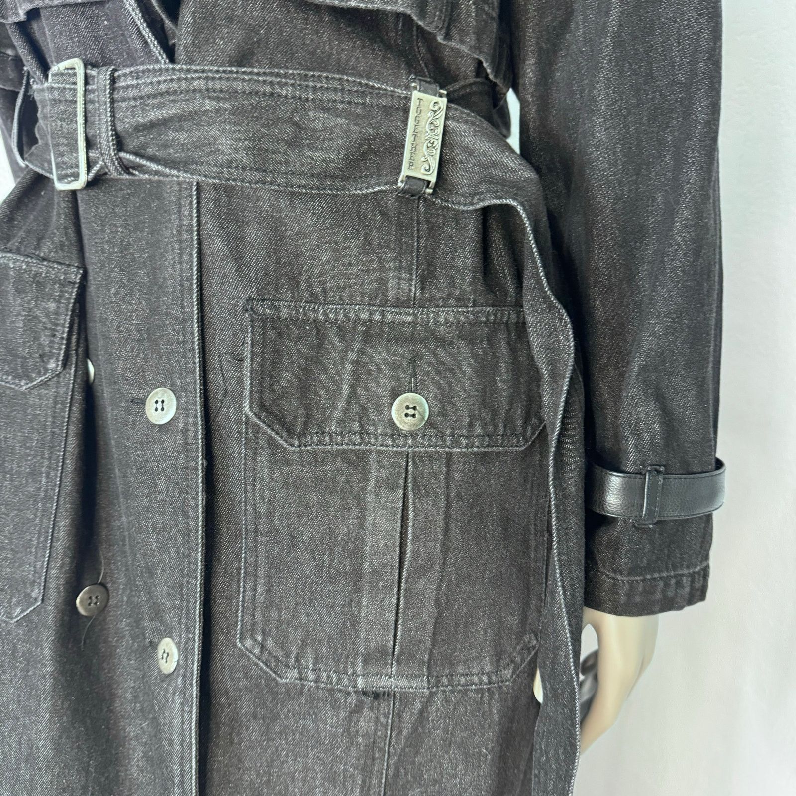 Vintage Vintage 90s Gray Denim Trench Coat Belted Together Goth Size XL / US 12-14 / IT 48-50 - 2 Thumbnail