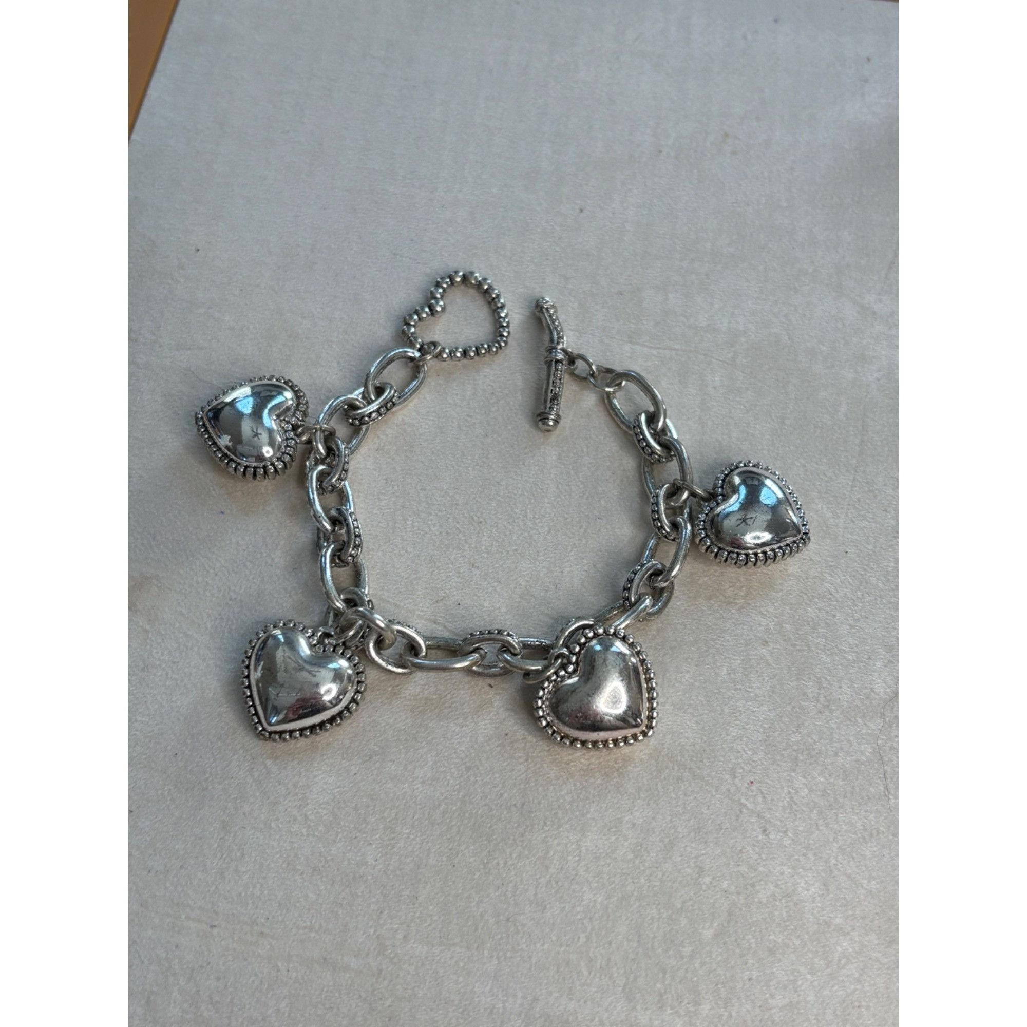 Other Heart Charm Silver Tone Bracelet With Toggle Clasp 7.5" Size ONE SIZE - 3 Thumbnail