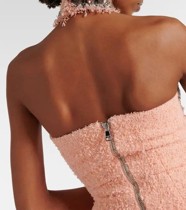 Balmain o1s1wg110725 Embellished Halterneck Minidress in Pink Size L / US 10 / IT 46 - 6 Thumbnail
