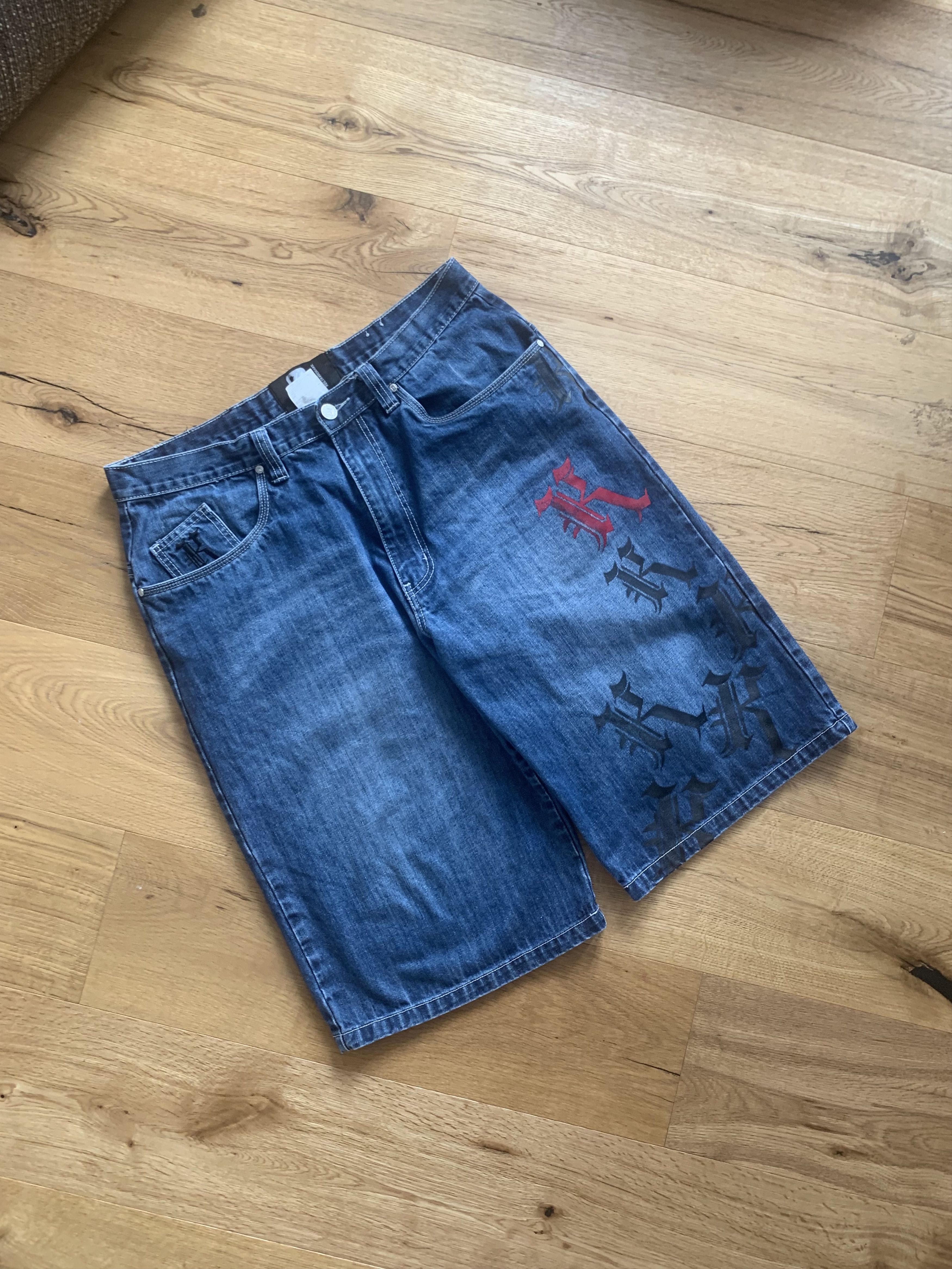 image of Karl Kani Vintage Denim Shorts Monogramm | 90's in Navy, Men's (Size 34)