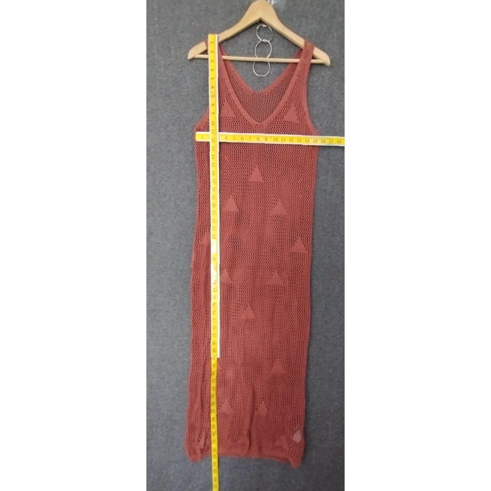 Vintage Codigo Crochet Long Knit Dress M Coral Sleeveless V-Neck Casual Bodycon Womens Shorten? Size M / US 6-8 / IT 42-44 - 4 Thumbnail