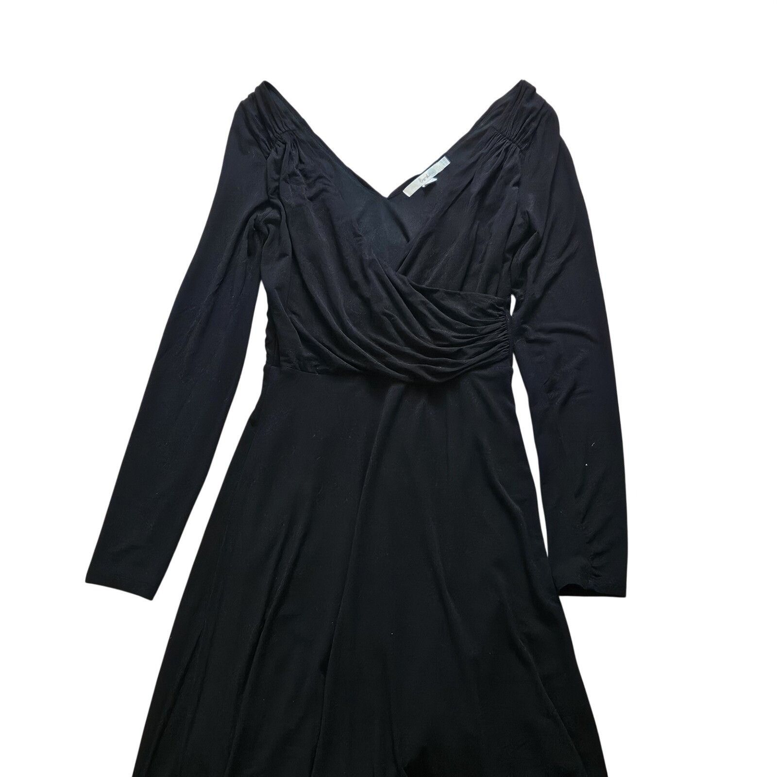 Boden Boden Black V-Neck Wrap-Style Ruched Fit Flare Stretch Jerse Size XS / US 0-2 / IT 36-38 - 2 Thumbnail
