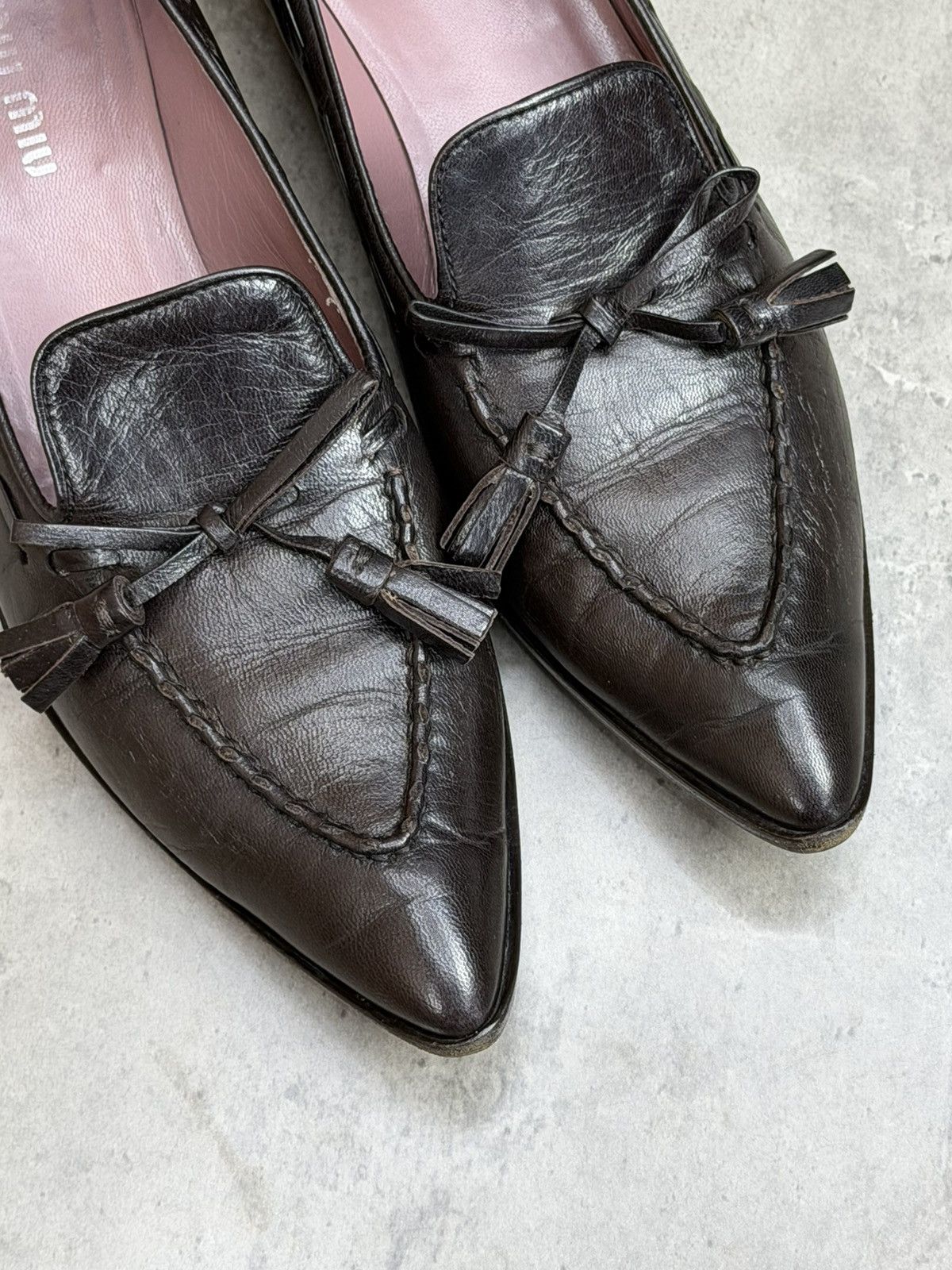 Miu Miu Miu Miu Black Leather Loafers Tassel Pointed Toe Size 37 1/2 Size US 7.5 / IT 37.5 - 5 Thumbnail