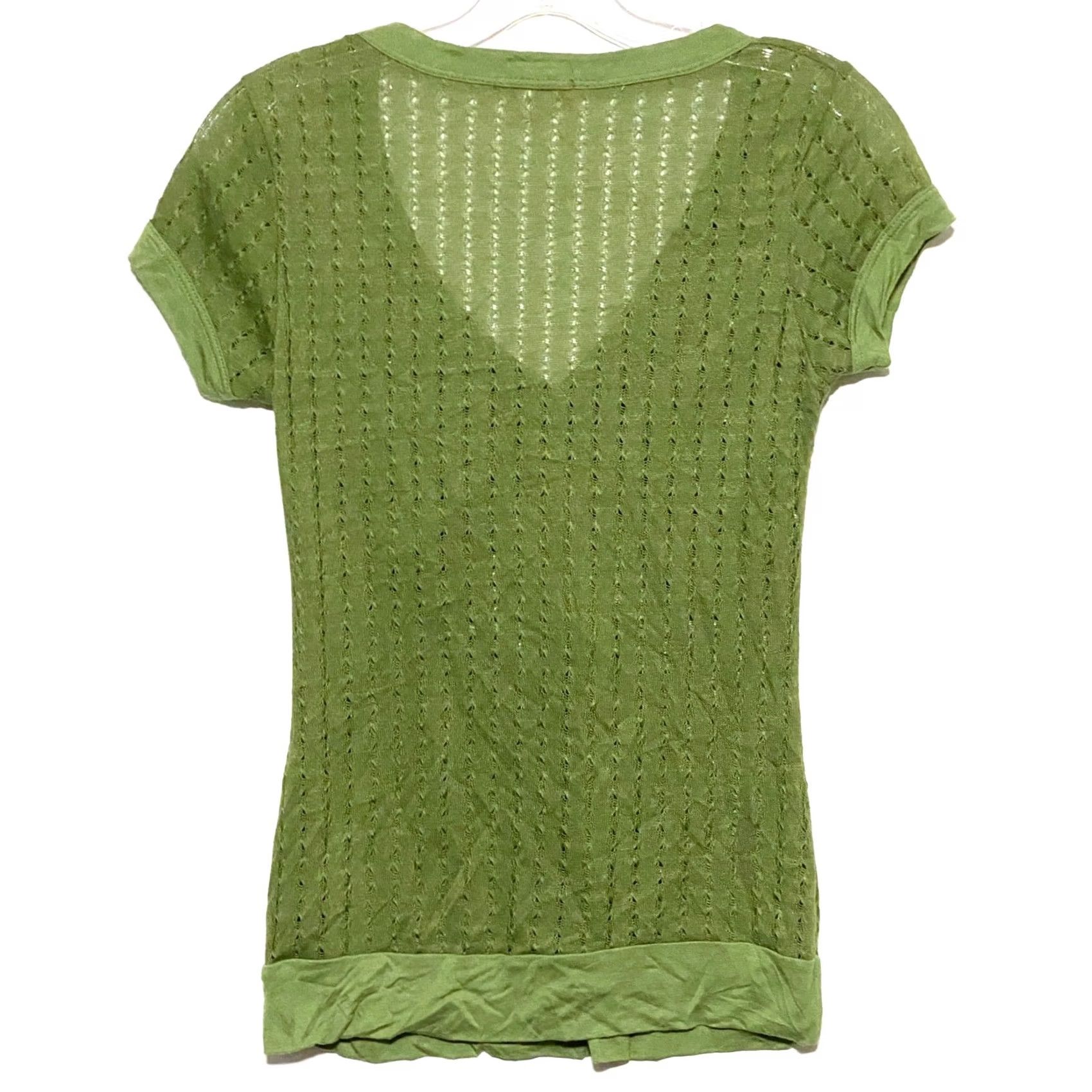 Acme Clothing Green V Neck Ruched Shirt M Open Weave Y2K Goblincore Forest Fairy Boho Grunge Shirt Womens M Green Size M / US 6-8 / IT 42-44 - 3 Thumbnail