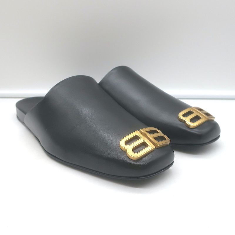 Balenciaga Cosy Bb Logo Mule Shoess Black Leather Size 41 New Shoes, Women's
