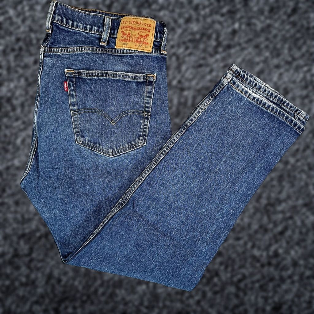 Levi's Levi's 505 Jeans Mens 38x32 Blue Straight Regular Fit Denim Pants Medium Wash Size US 38 / EU 54 - 1 Thumbnail