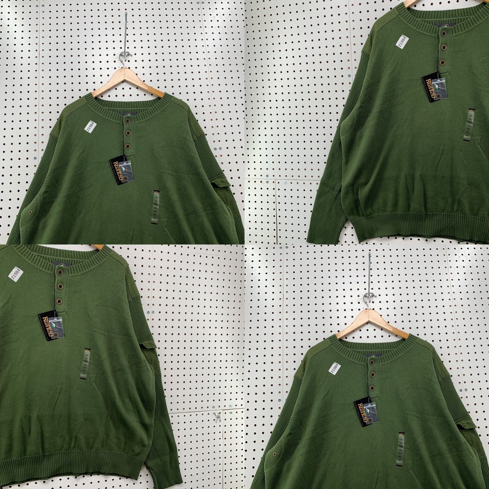 Vintage RedHead Sweater Mens 2XL Green NEW Henley Button Ribbed Knit 5x30 Pullover Size US XXL / EU 58 / 5 - 8 Thumbnail