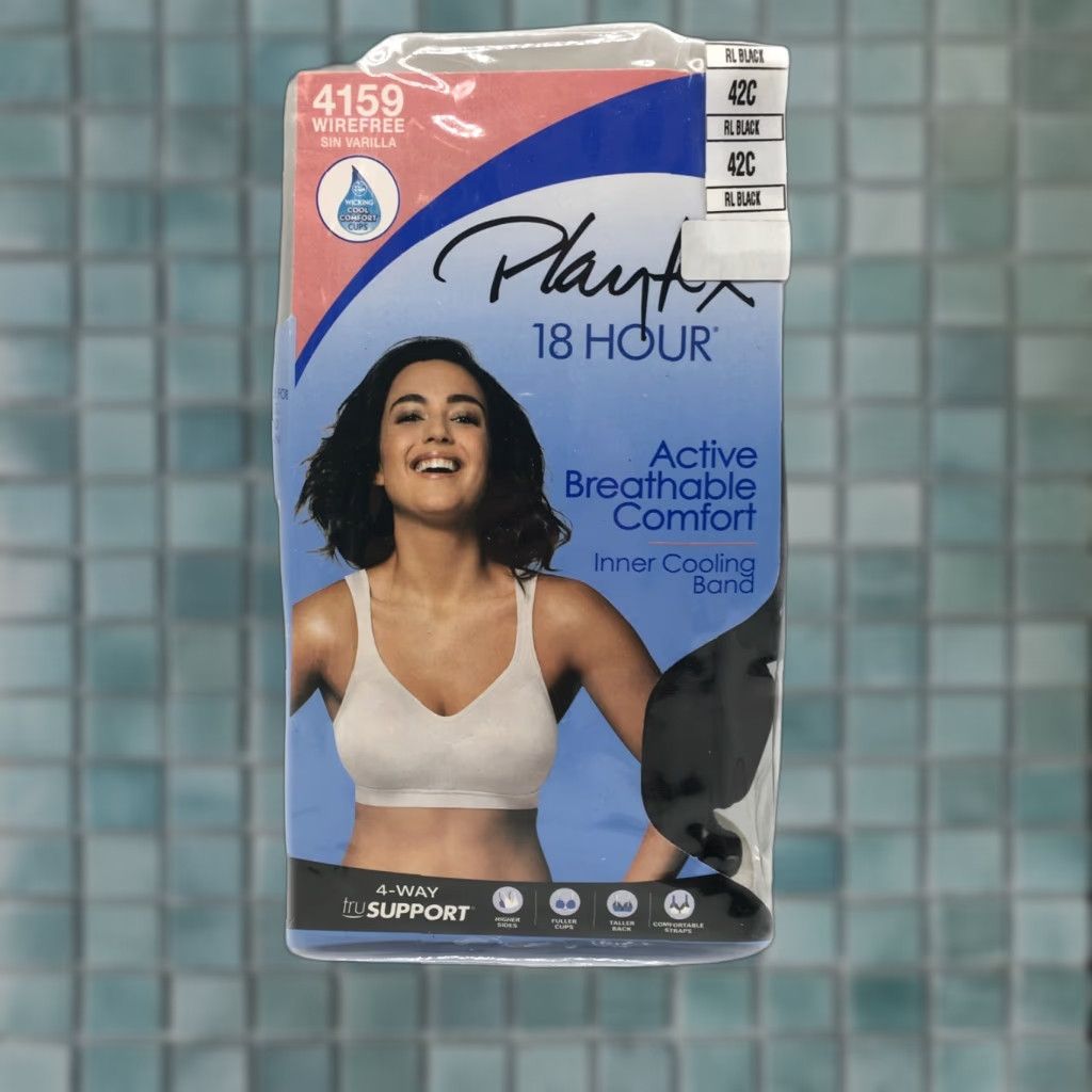 Vintage Playtex Bra 42C Black 18-Hour Active Comfort Regular Wireless Back Smoothing 4159 Women Size ONE SIZE - 1 Thumbnail