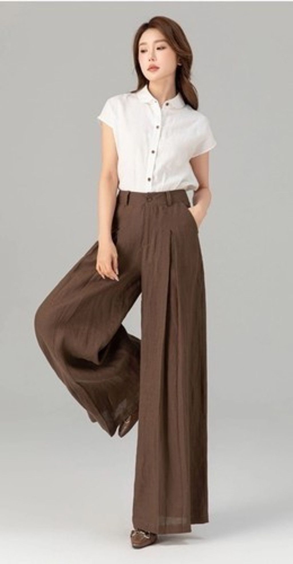 Other Dissh Chocolate Linen Lined Relaxed Wide Leg Pants Women 12 Size 34" / US 12 / IT 48 - 13 Thumbnail