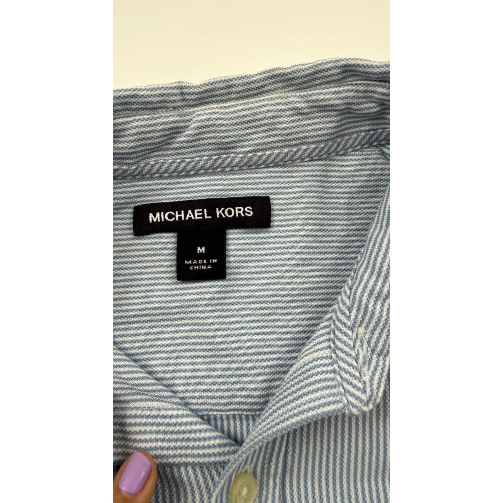 Michael Kors Michael Kors Button-Up Shirt Mens Medium Blue Striped Slim Fit Collared Size US M / EU 48-50 / 2 - 5 Thumbnail