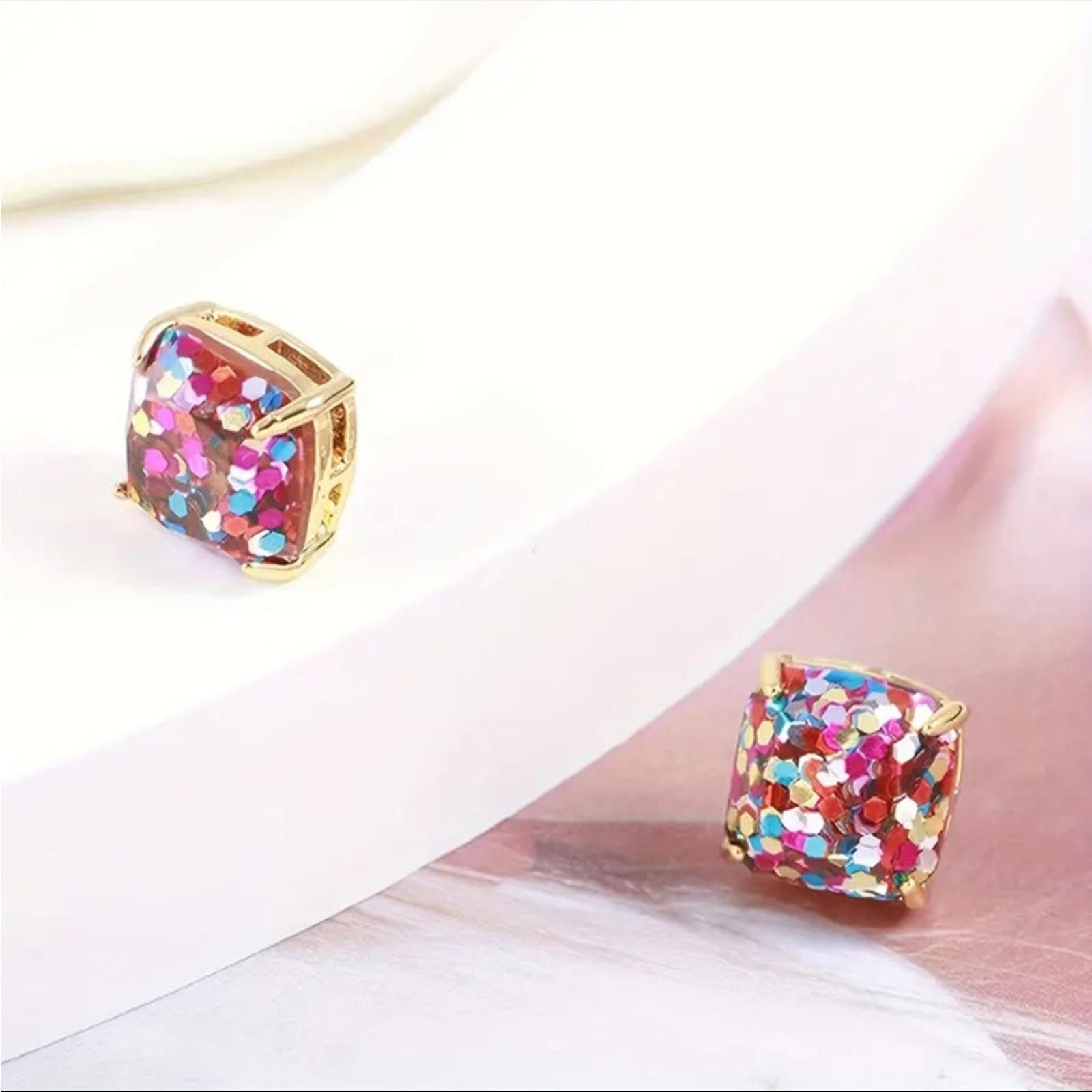 Designer Confetti Glitter Stud Earrings Gold Toned Multicolored Size ONE SIZE - 5 Thumbnail
