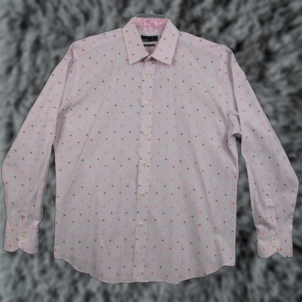 Vintage Quieti Shirt XL Men Long Sleeve Salmon Multi Dot Flip Cuff Size US XL / EU 56 / 4 - 1 Thumbnail