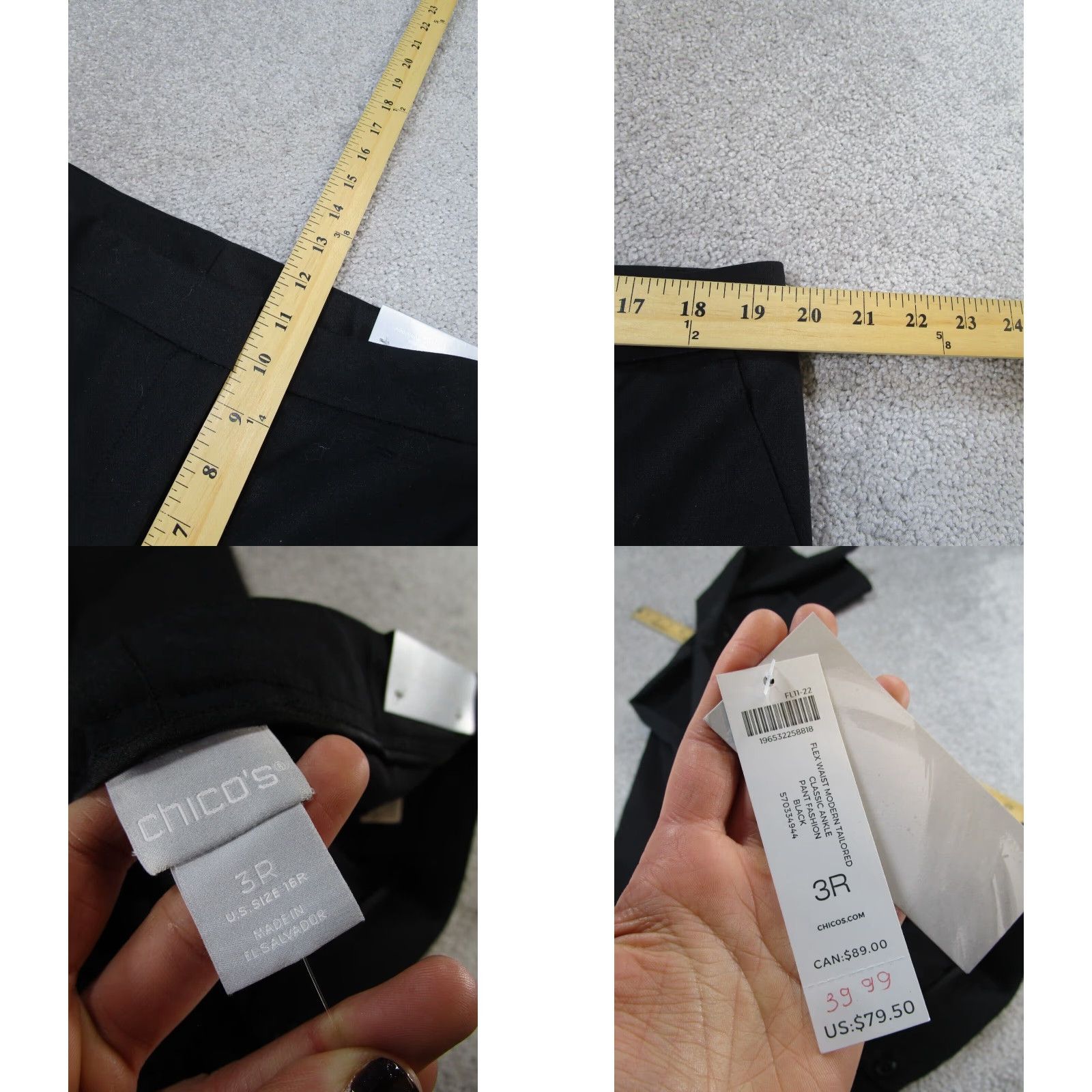 Vintage Chicos Womens Classic Black Trouser Ankle Pants 16 US 3 Flex Waistband NEW Size 38" / US 16 / IT 52 - 8 Thumbnail