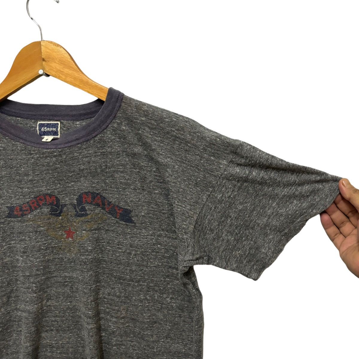 45rpm × Japanese Brand 45 Rpm Rip Off Navy Graphic Design Tshirt Size US L / EU 52-54 / 3 - 6 Thumbnail
