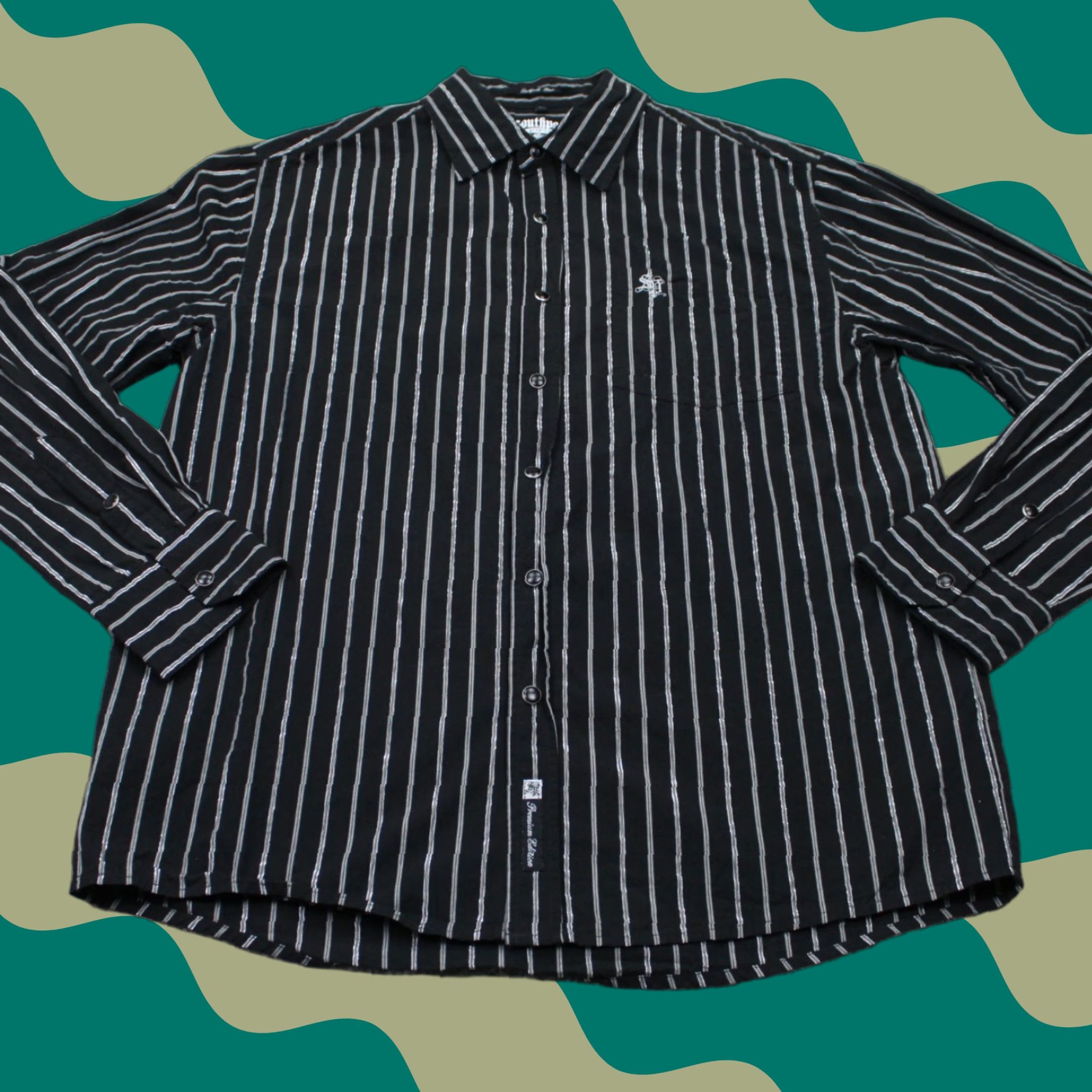 Southpole Southpole Button-Up Shirt Mens XL Black/Silver Stripe Long Sleeve Size US XL / EU 56 / 4 - 1 Thumbnail