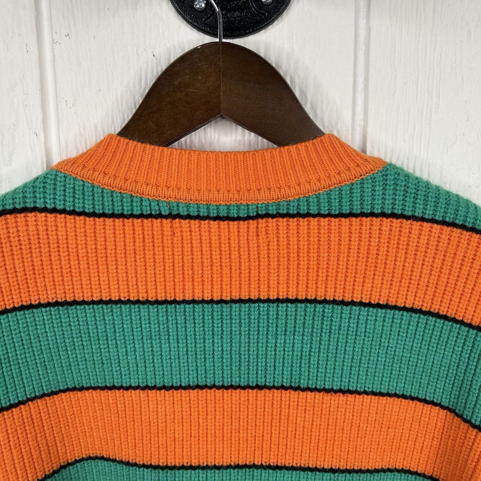 Cider 90's Cidar Tight-Knit Green & Orange Soft Sweater Small Size S / US 4 / IT 40 - 8 Thumbnail