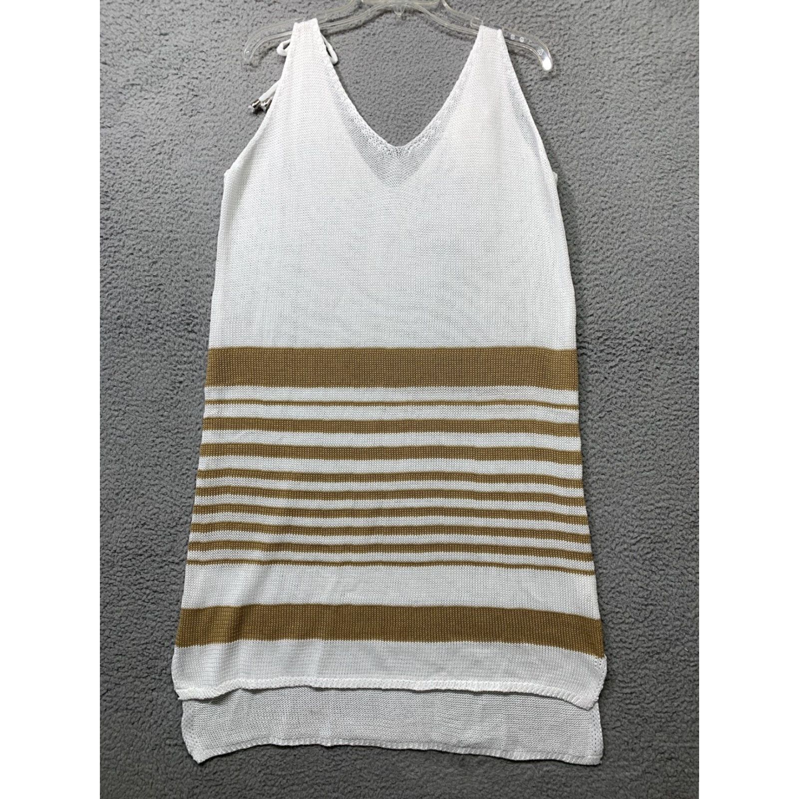 Vintage Kiana Tank Dress XL Khaki White Stripe Tie-Waist Blouson Dress Knitted Midi Casual Womens Shirt Dress Size XL / US 12-14 / IT 48-50 - 5 Thumbnail