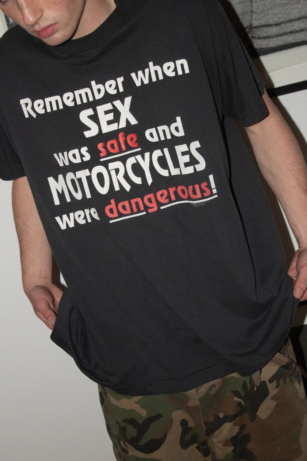 Vintage 🚭 IRONIC 🚭 80s/90s "SEX & MOTORCYCLES" FADED SHIRT Size US XL / EU 56 / 4 - 1 Thumbnail