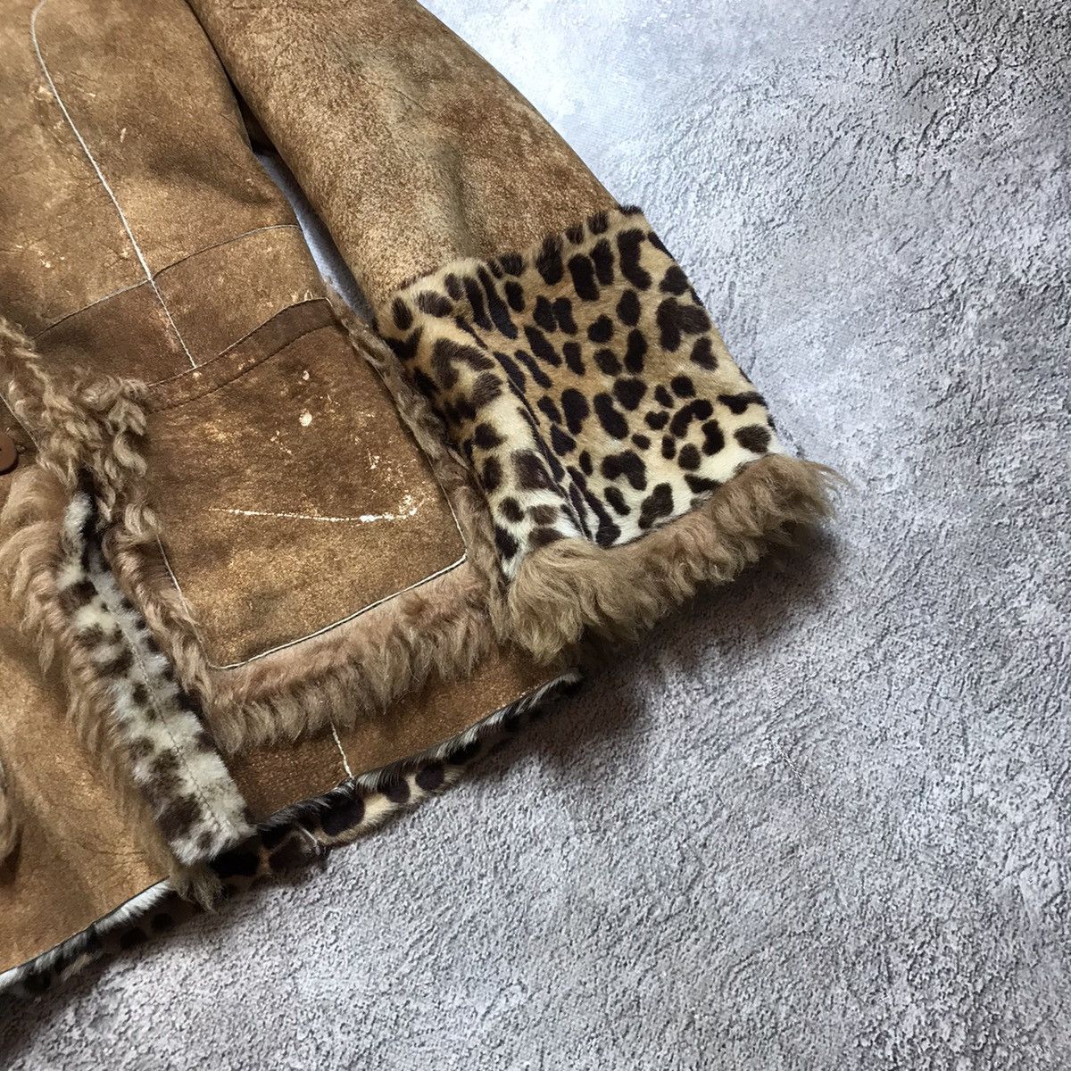 Genuine Leather Vintage Y2K Leopard Fur Collar Suede Jacket Gorpcore Faded L Size L / US 10 / IT 46 - 5 Thumbnail