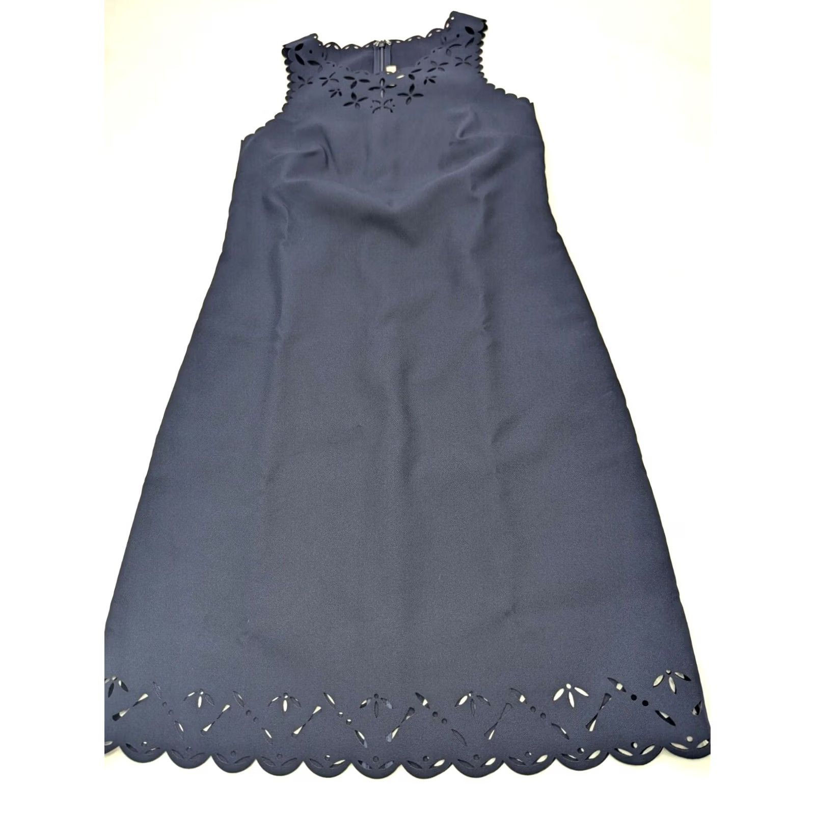 J.Crew J.Crew Navy Sleeveless Shift Dress Women 00 Laser Cut Scalloped Hem EUC Size XXS / US 00 / IT 34 - 3 Thumbnail