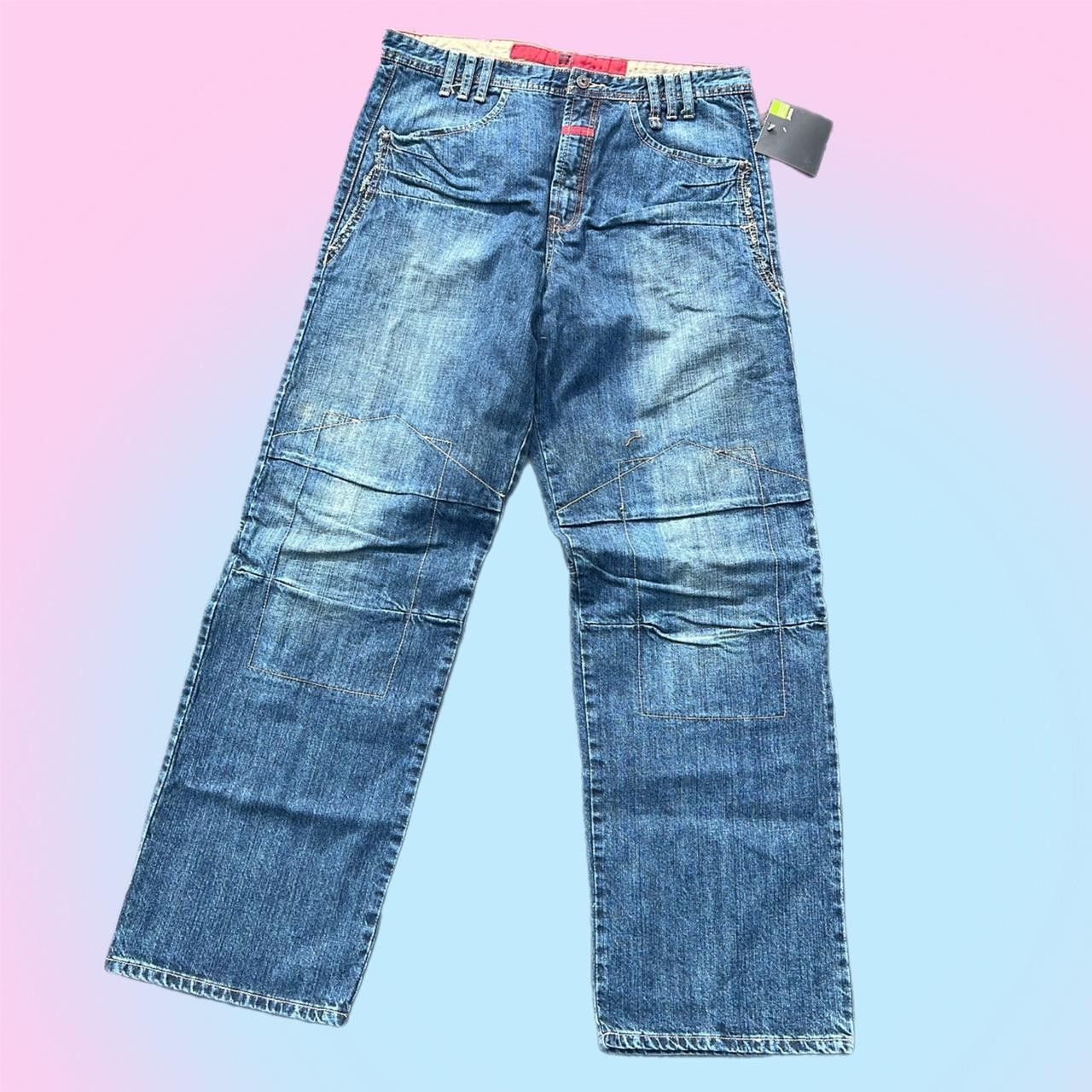 image of Marithe Francois Girbaud Knee Stitch Wide Jeans in Denim Blue, Men's (Size 34)