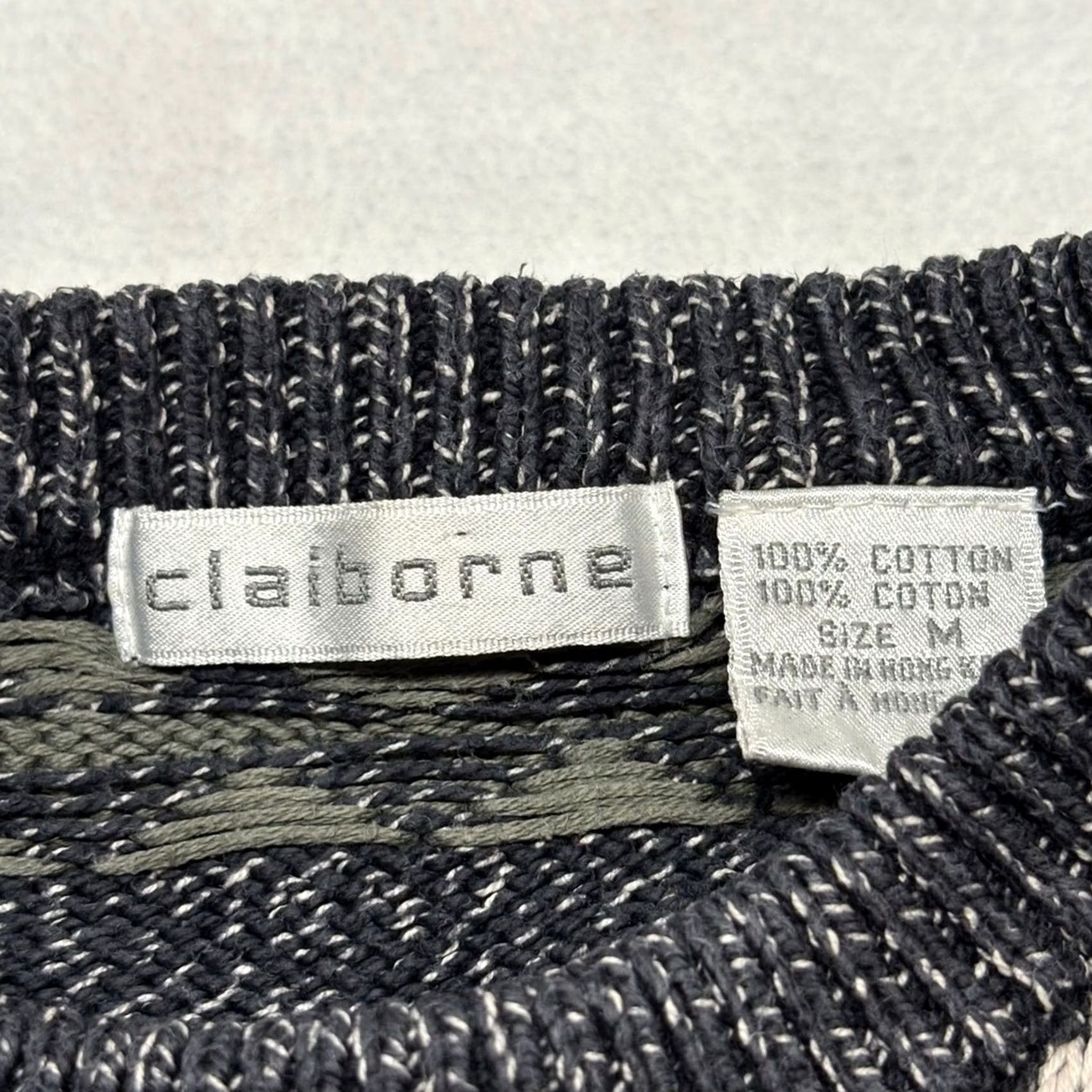 Liz Claiborne Vintage Claiborne Zig Zag Geometric Gray Cotton Sweater - Mens Medium Size Size US M / EU 48-50 / 2 - 3 Thumbnail