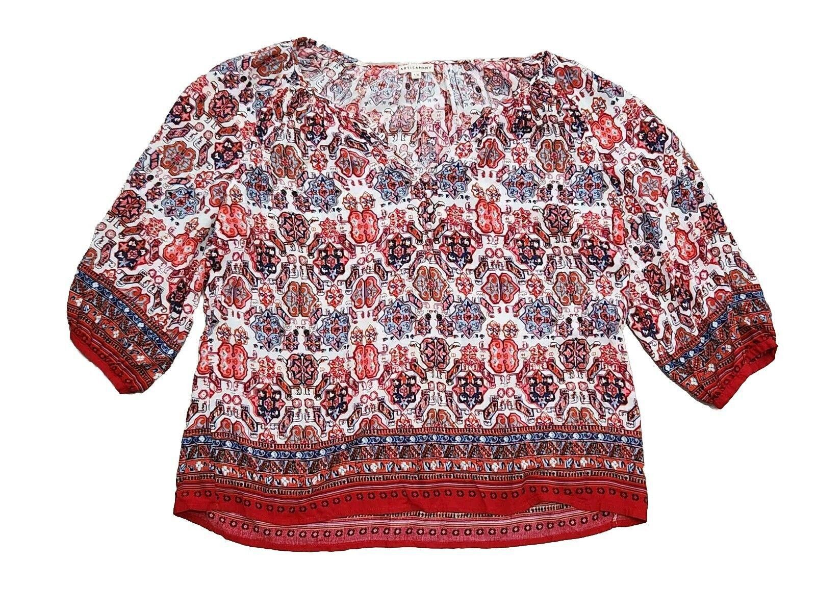 Designer Artisan Ny Blouse Womens Plus Size 1x Red White Blue Size XXL / US 16-18 / IT 52-54 - 1 Thumbnail