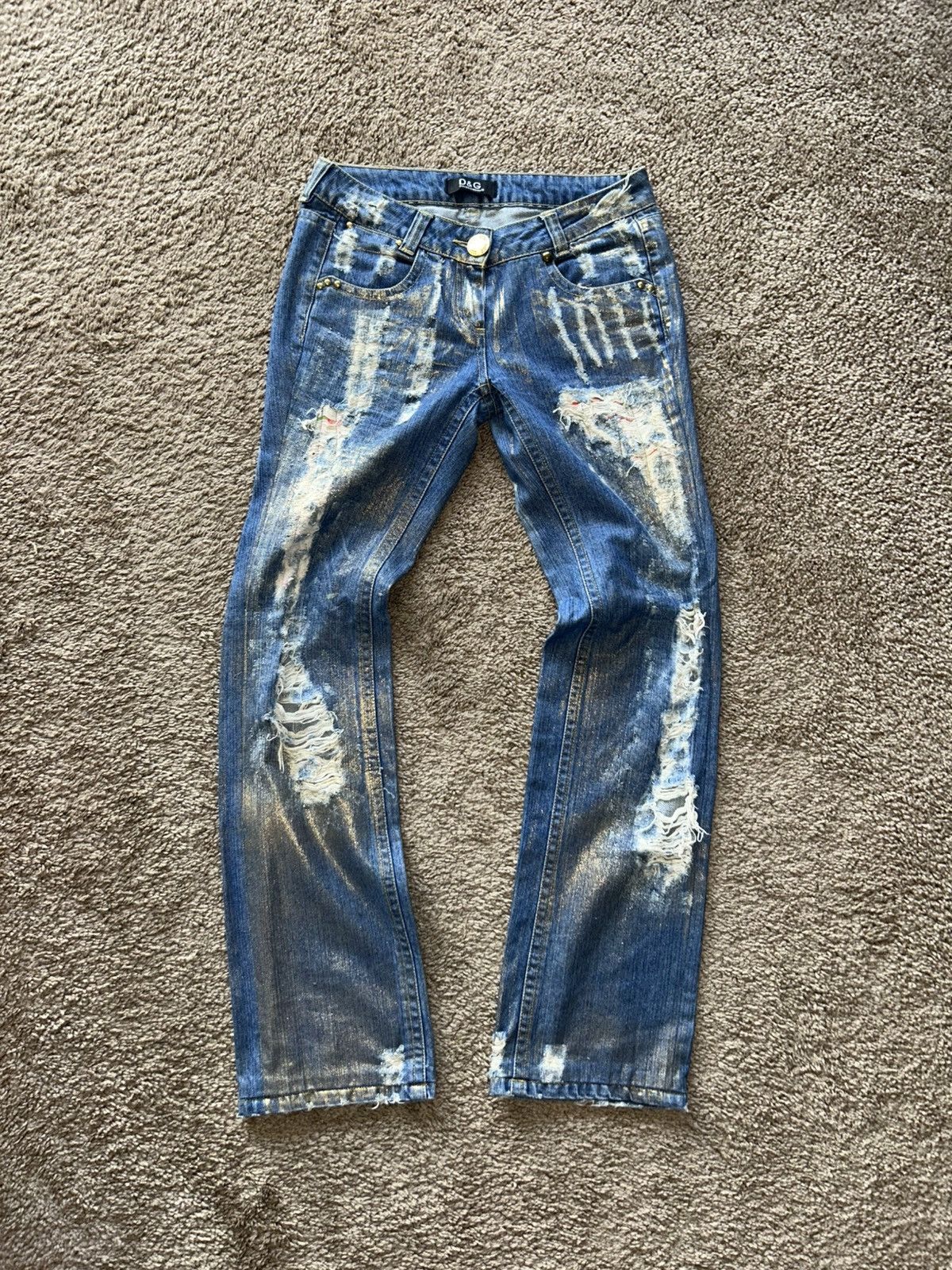 Dolce & Gabbana Super Unique Gold Glitter D&G Jeans with Distress Detail Size 29" - 1 Thumbnail
