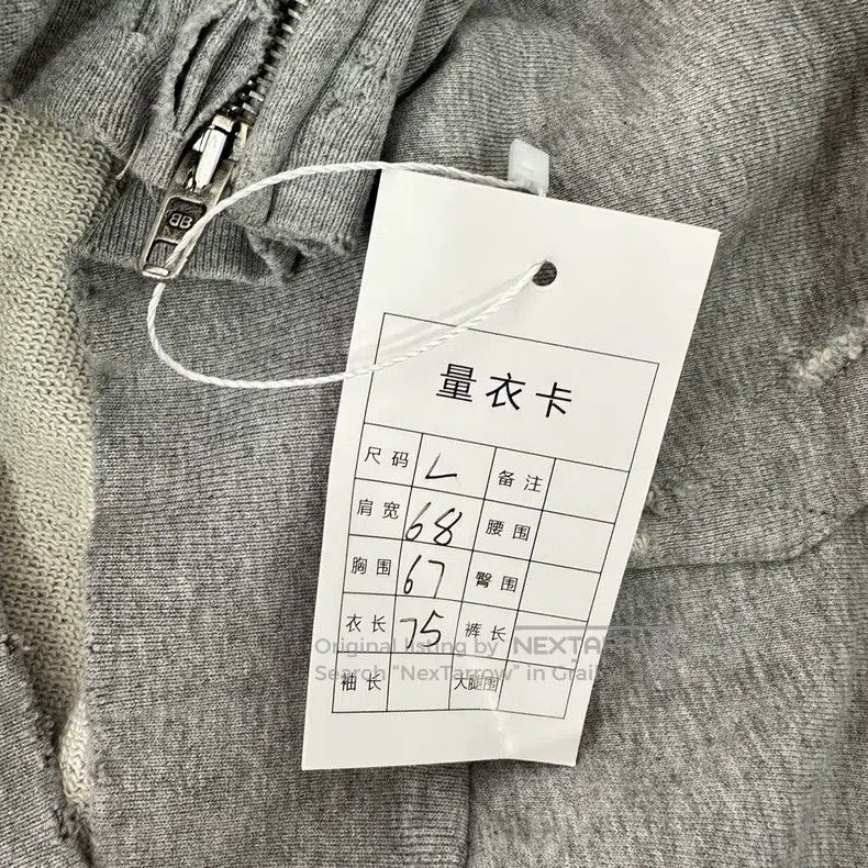 Balenciaga Balenciaga Grey Destroyed Zipper Hooded Sweatshirt Jacket Size US L / EU 52-54 / 3 - 7 Thumbnail