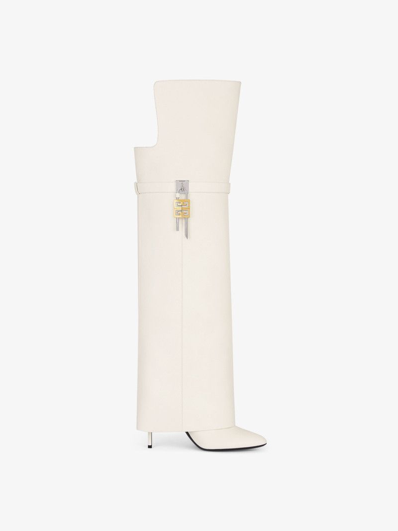 Givenchy o1w1db10326 Shark Lock Stiletto OTK Boots in Ivory Size US 5 / IT 35 - 1 Thumbnail