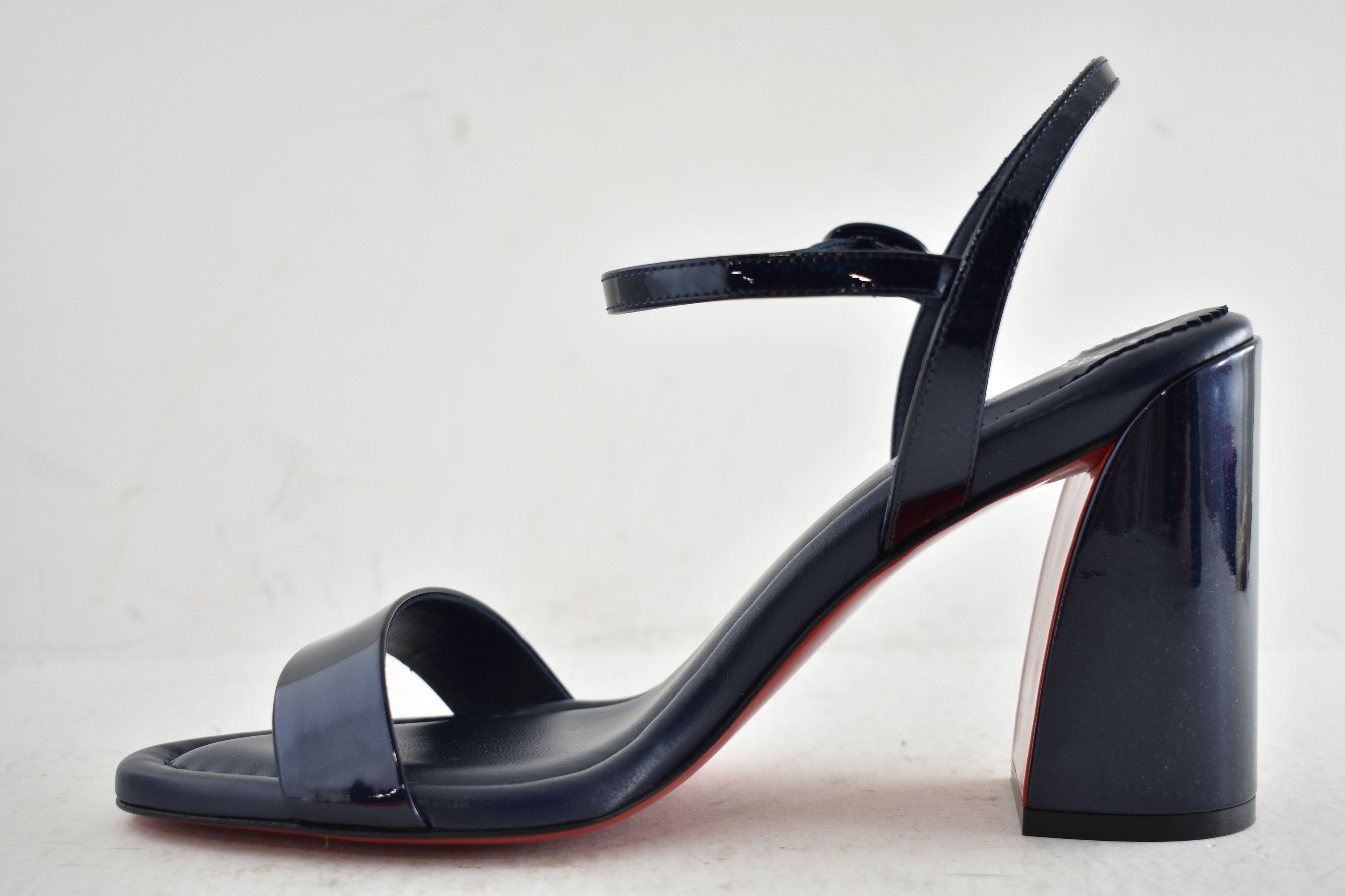 Christian Louboutin Miss Jane Sandal 85 Zaffiro Blue Ankle Strap Block Heel 40 Size US 10 / IT 40 - 11 Thumbnail