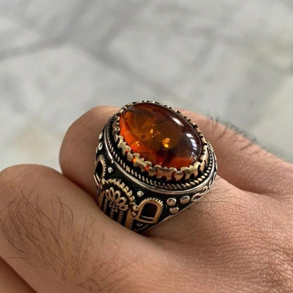 Designer Men's Two Tone Red Geometric Domineering Ring - Size 9 Size ONE SIZE - 5 Thumbnail