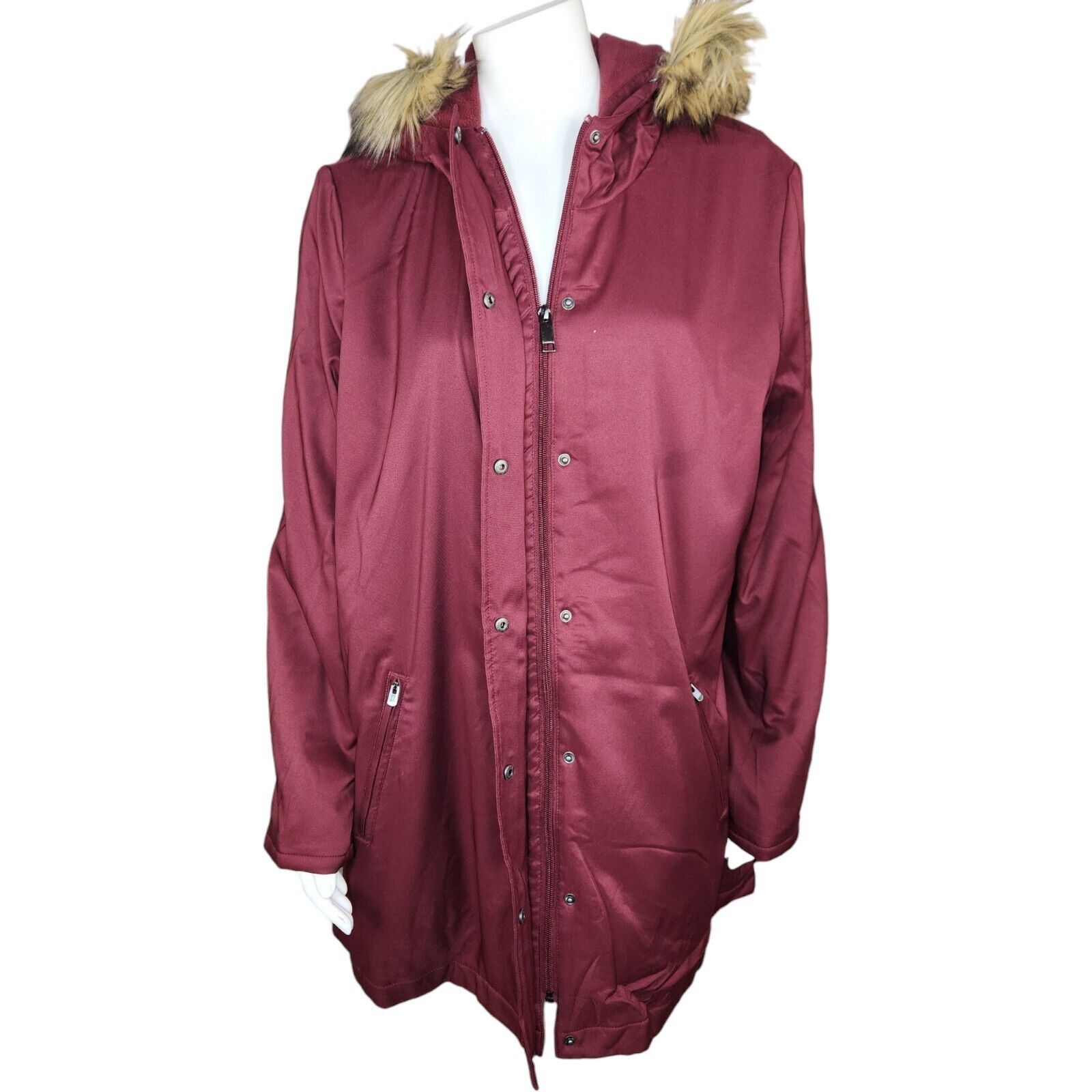 Denim & Co. Denim & Co Zip Front Twill Jacket Faux Fur Hood Wine Medium Size M / US 6-8 / IT 42-44 - 4 Thumbnail