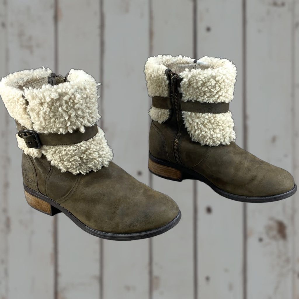 Ugg UGG Boots Womens 10 Blayre II Sherpa Lined Ankle Moto Brown Leather Side Zip Boots - UGG Blayre II Brown Leather Side Zip Womens 10 Size US 9 / IT 39 - 1 Thumbnail
