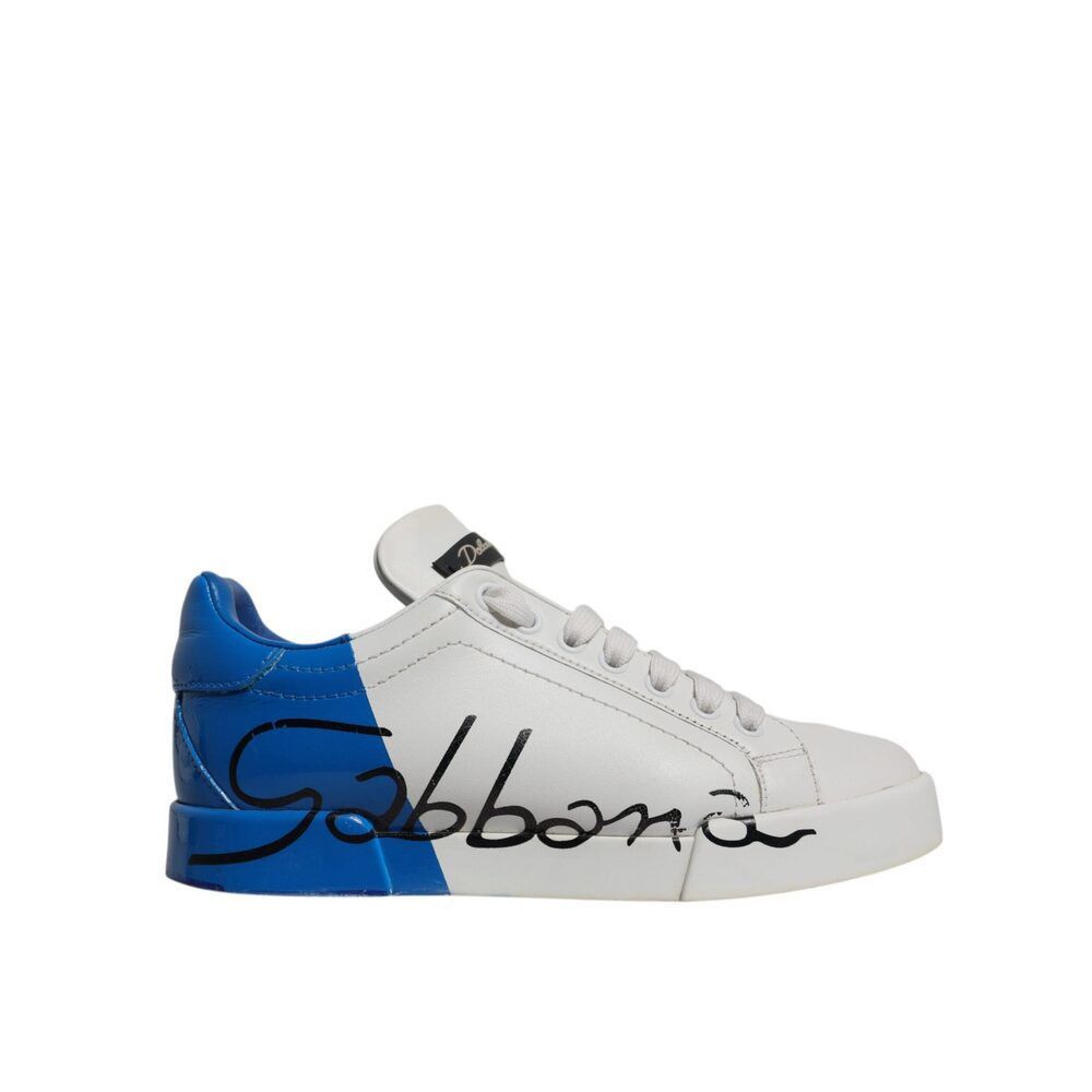 Dolce & Gabbana Dolce & Gabbana White Blue Logo Portofino Sneakers Shoes Size US 12 / IT 42 - 6 Thumbnail