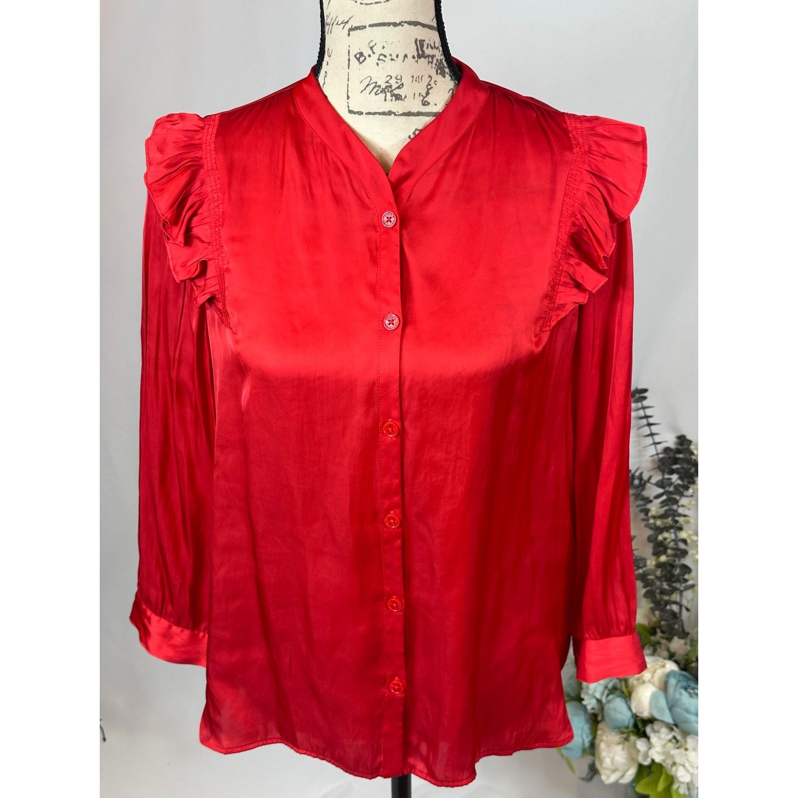 Zadig & Voltaire Zadig & Voltaire Tygg Satin Button Front Blouse Red M Size M / US 6-8 / IT 42-44 - 10 Thumbnail