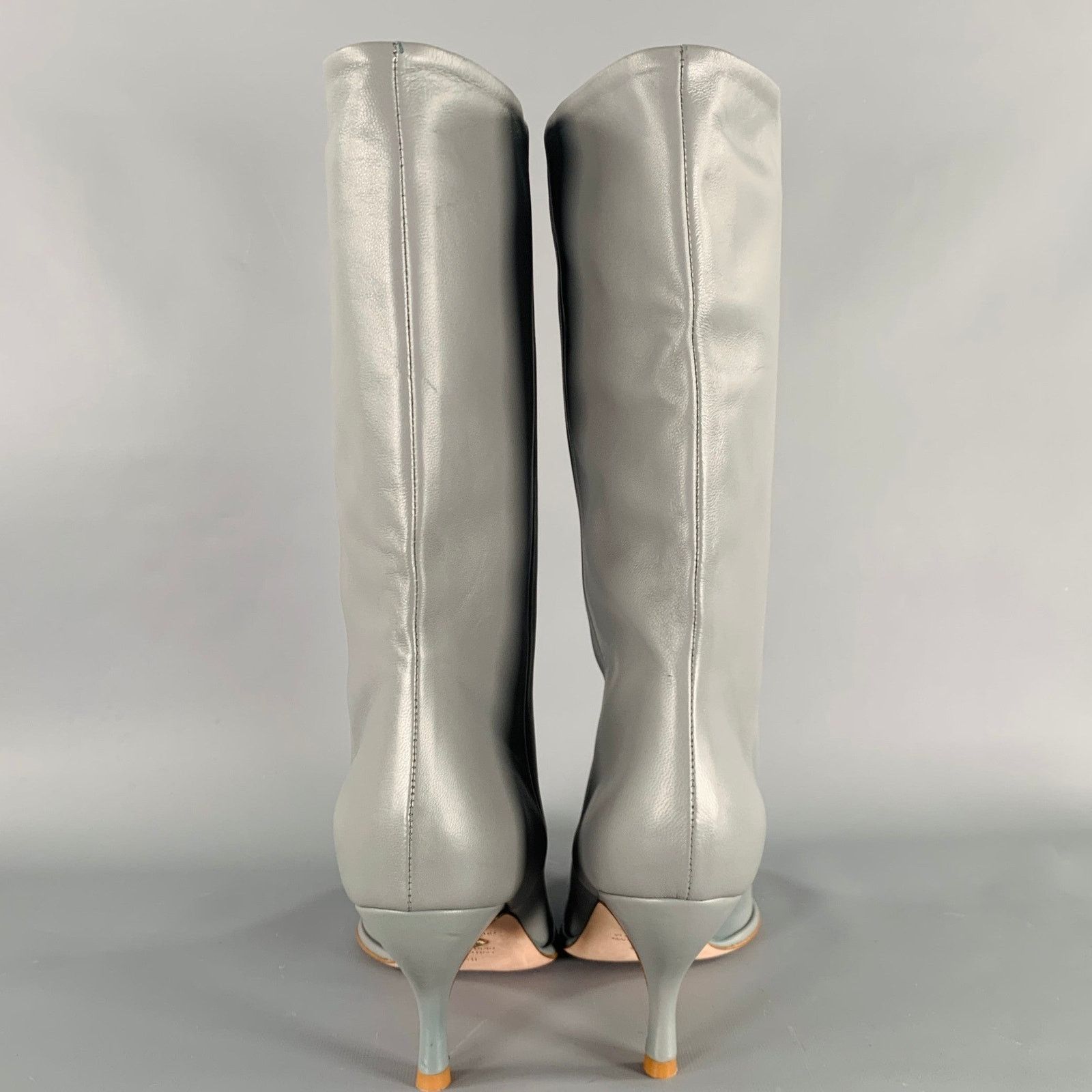 Other SANIA D'MINA Size 10 Grey Leather Kitten Heel Boots Size US 10 / IT 40 - 3 Thumbnail