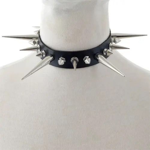 Jewelry Long Spike Punk Faux Leather Choker Size ONE SIZE - 2 Thumbnail