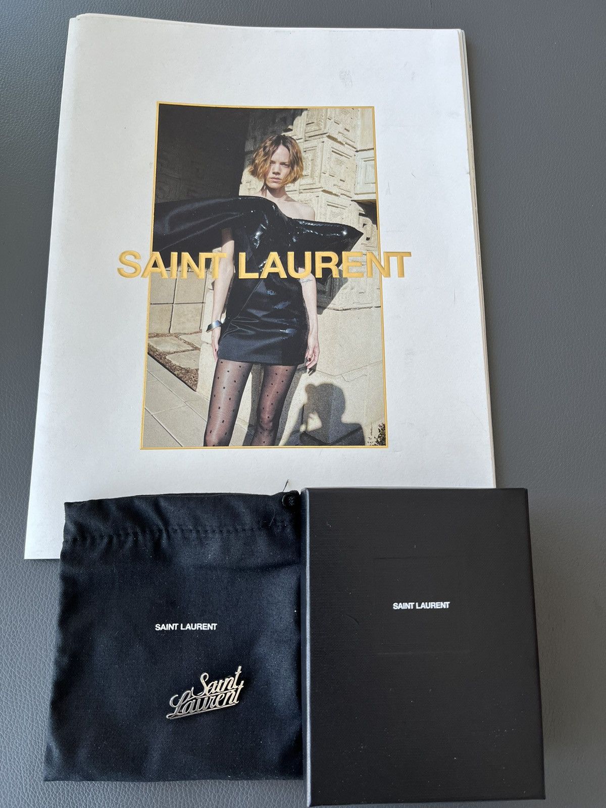 Hedi Slimane × Saint Laurent Paris × Yves Saint Laurent Saint Laurent Rare Runway Logo Brooch Brass Metal Brand New Size ONE SIZE - 3 Thumbnail