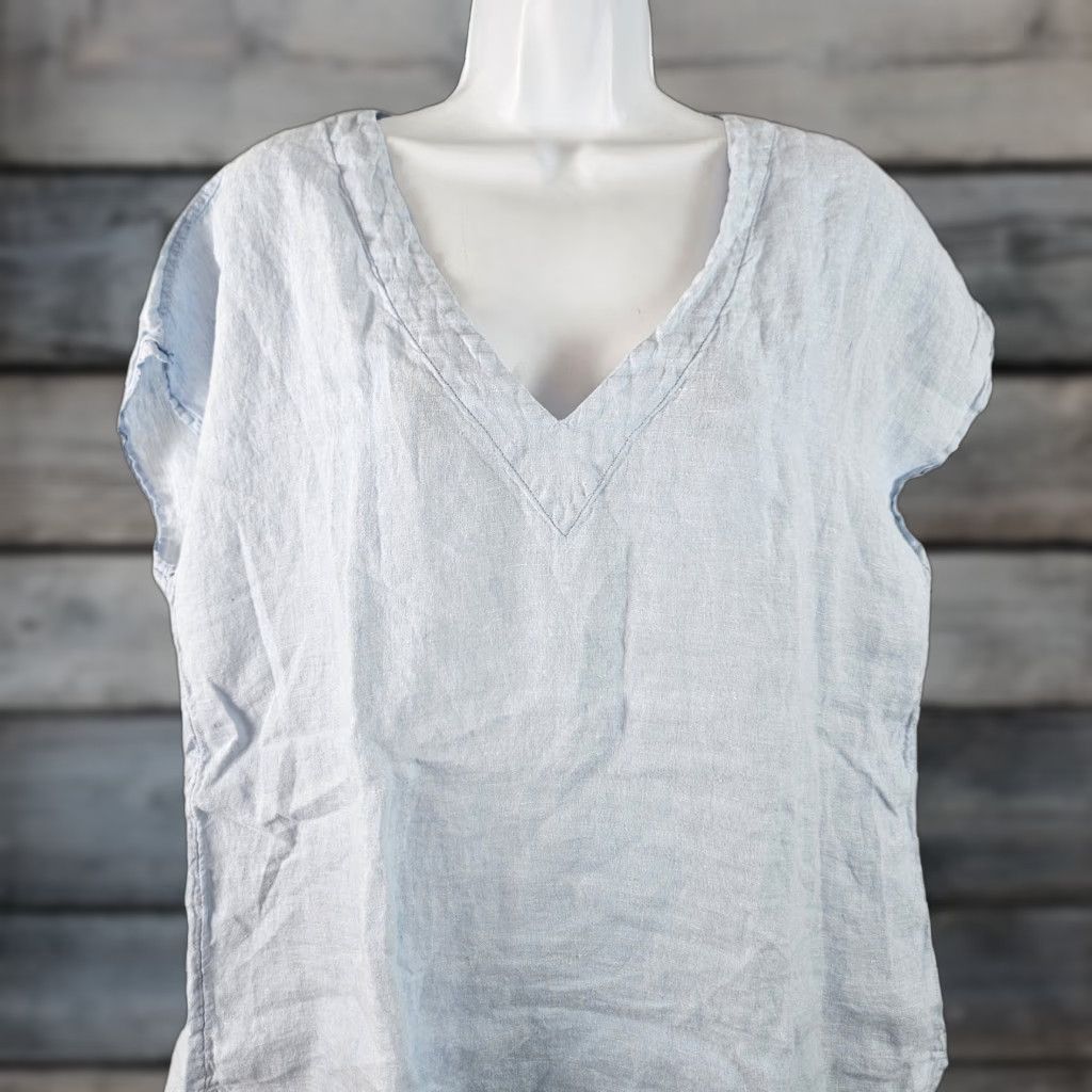 Vintage Sigrid Olsen Womens Linen Top L Blue V-Neck Blouse Shirt Adult Large Accessories? Size L / US 10 / IT 46 - 1 Thumbnail