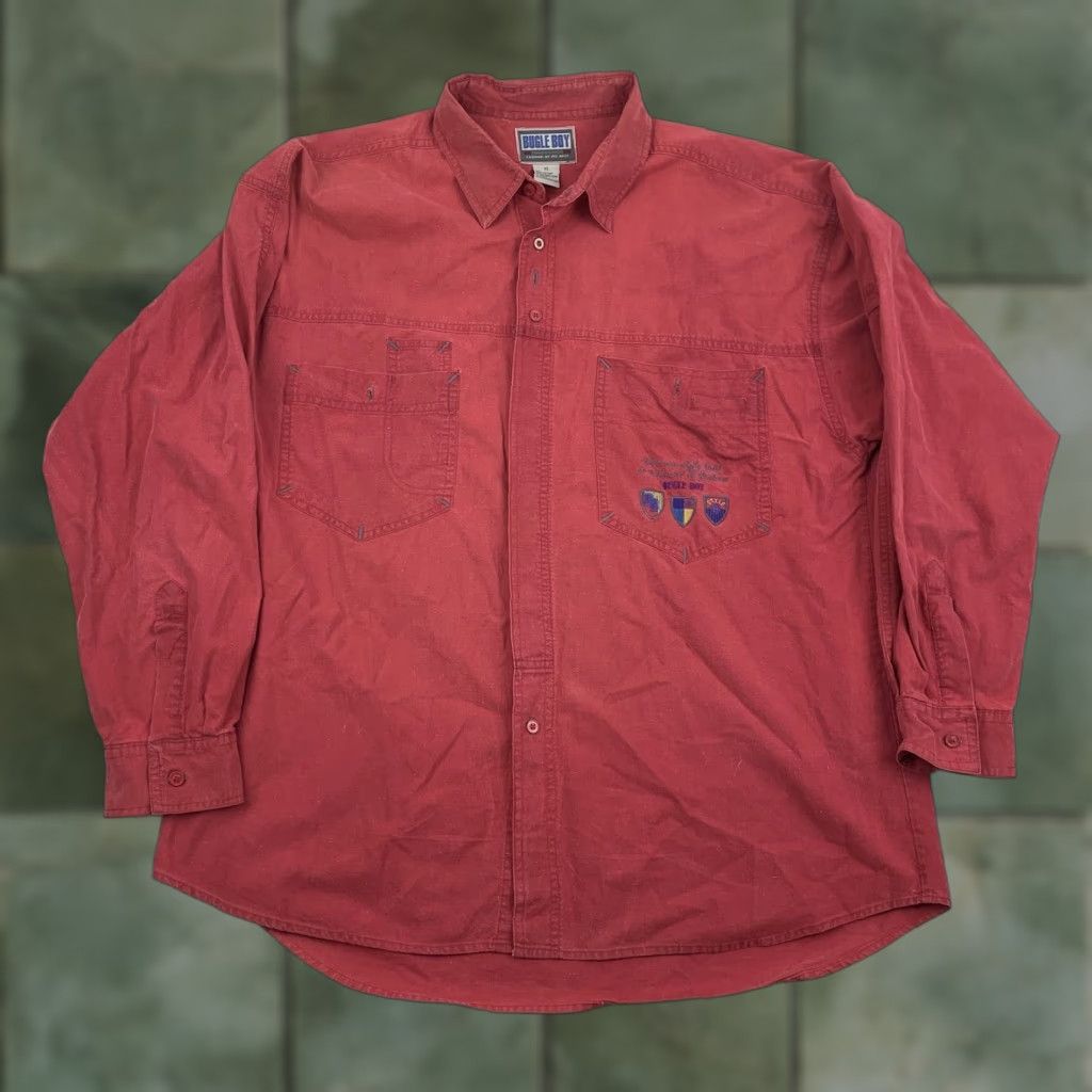 Bugle Boy VINTAGE Bugle Boy Button Up Shirt Adult XL Red Collared Embroidered Y2K Formal Mens Regular Button-Up 90s American Size US XL / EU 56 / 4 - 1 Thumbnail