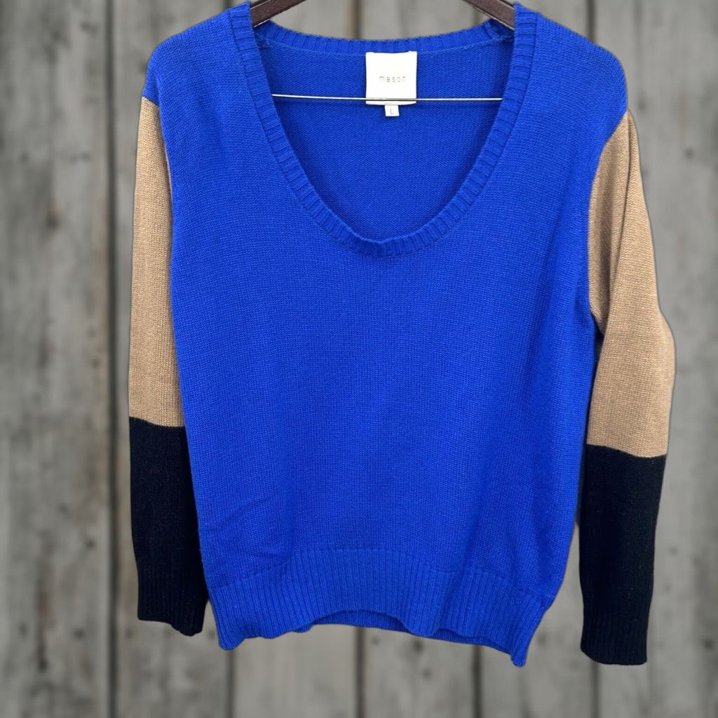 Mason's Mason Sweater Women L Blue Cashmere Blend Dolman Crewneck Pullover - - Classic Designer Knit Sweatshirt Size L / US 10 / IT 46 - 1 Thumbnail