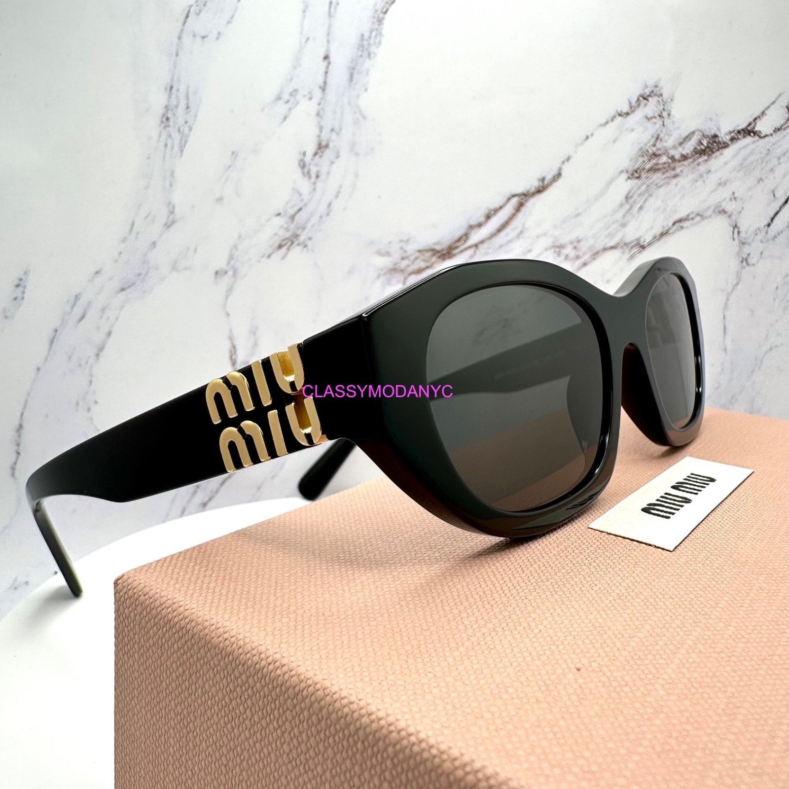 Miu Miu MIU MIU Sunglasses Black Gold Rectangle Cat Eye Authentic Size ONE SIZE - 18 Thumbnail