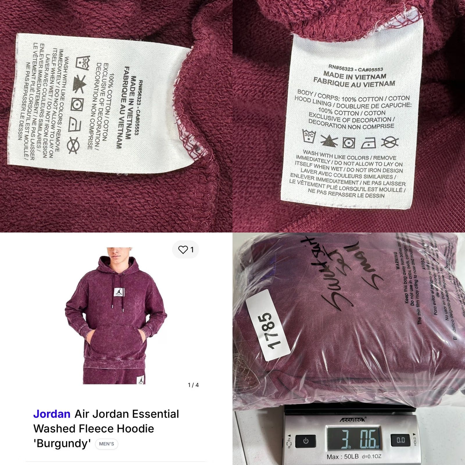 Nike Nike Jordan Essentials Tracksuit Mens S Burgundy Washed Fleece Sweatsuit Set Size US 29 - 11 Thumbnail