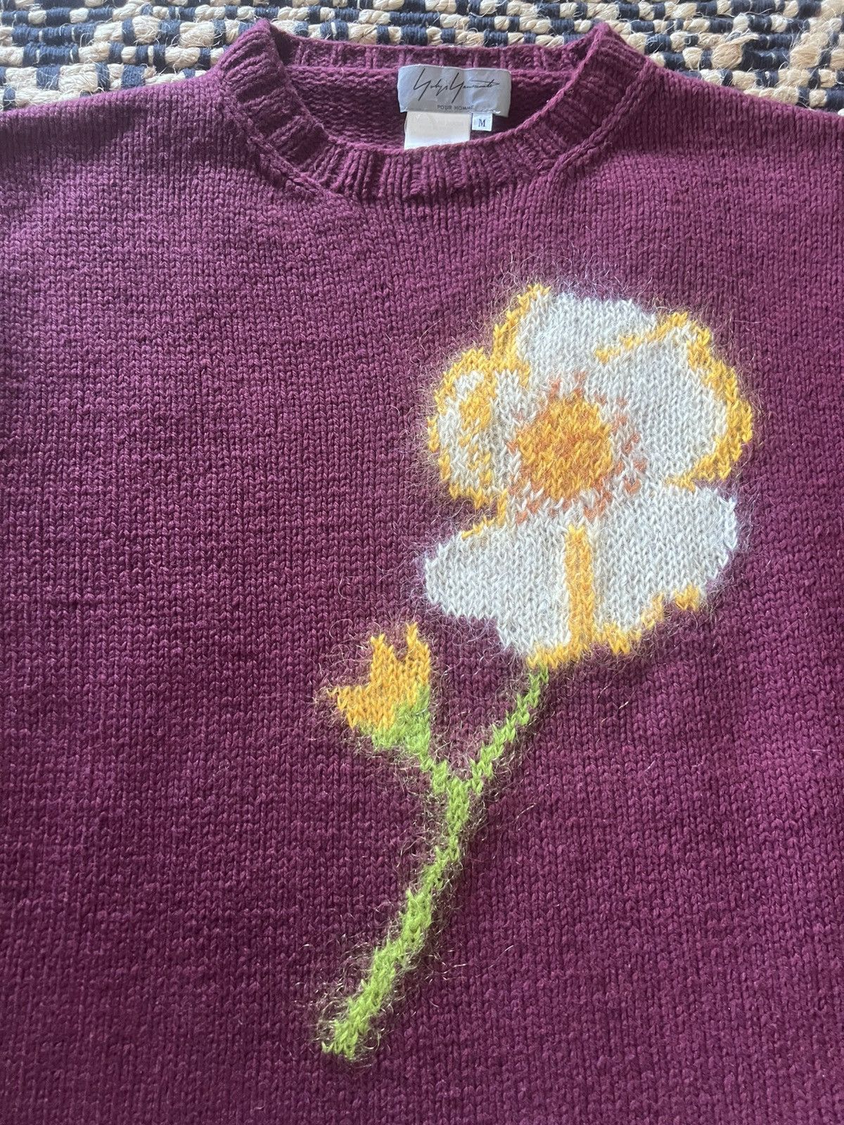 Yohji Yamamoto Yohji Yamamoto Pour Homme AW95 Poppy Intarsia Knit Sweater Size US M / EU 48-50 / 2 - 2 Thumbnail