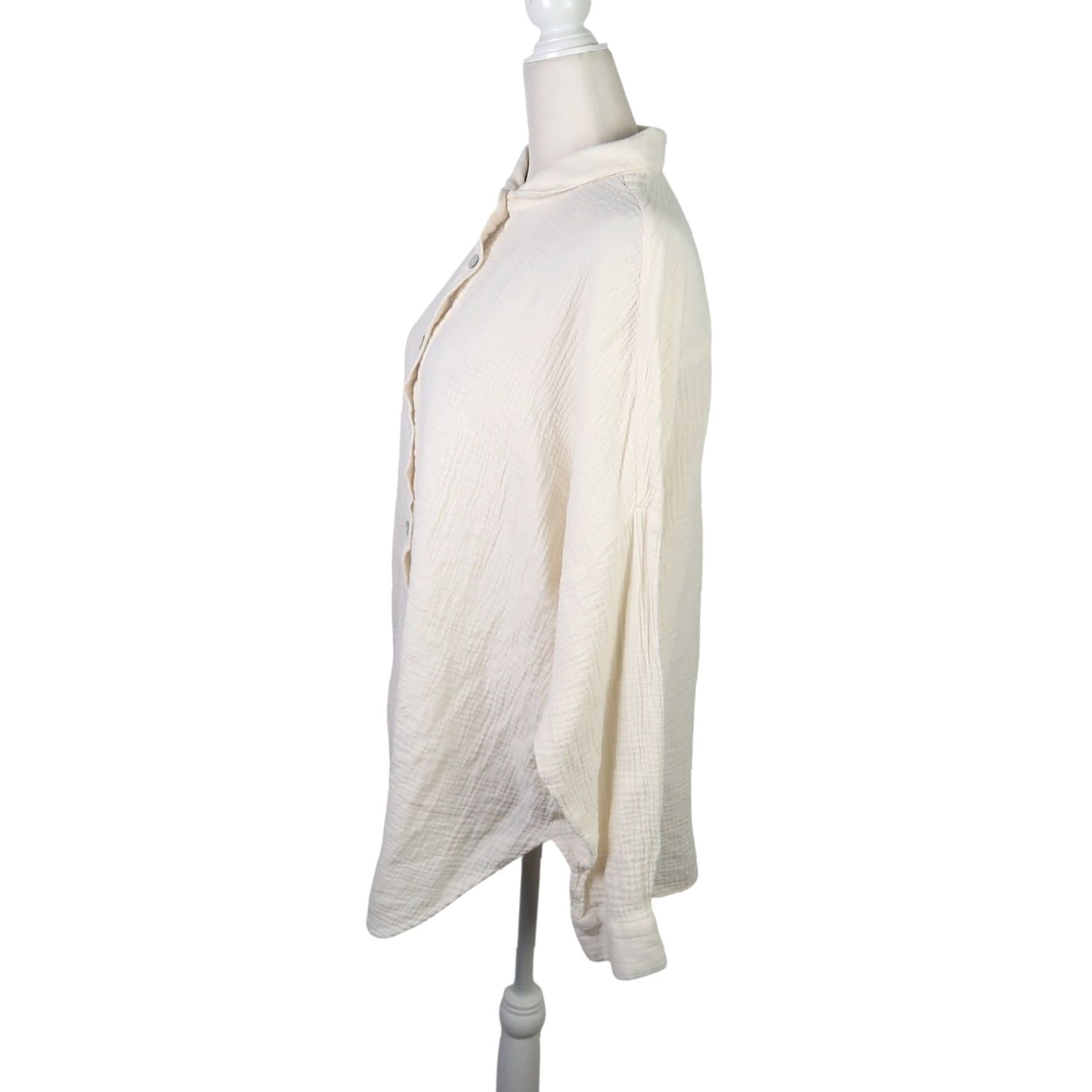 Soft Surroundings Soft Surroundings Cream Long Sleeve Button-Down Tunic Top 1X Womens Plus Cotton 100% Casual Solid Collared Tunic Shirt Size XL / US 12-14 / IT 48-50 - 3 Thumbnail